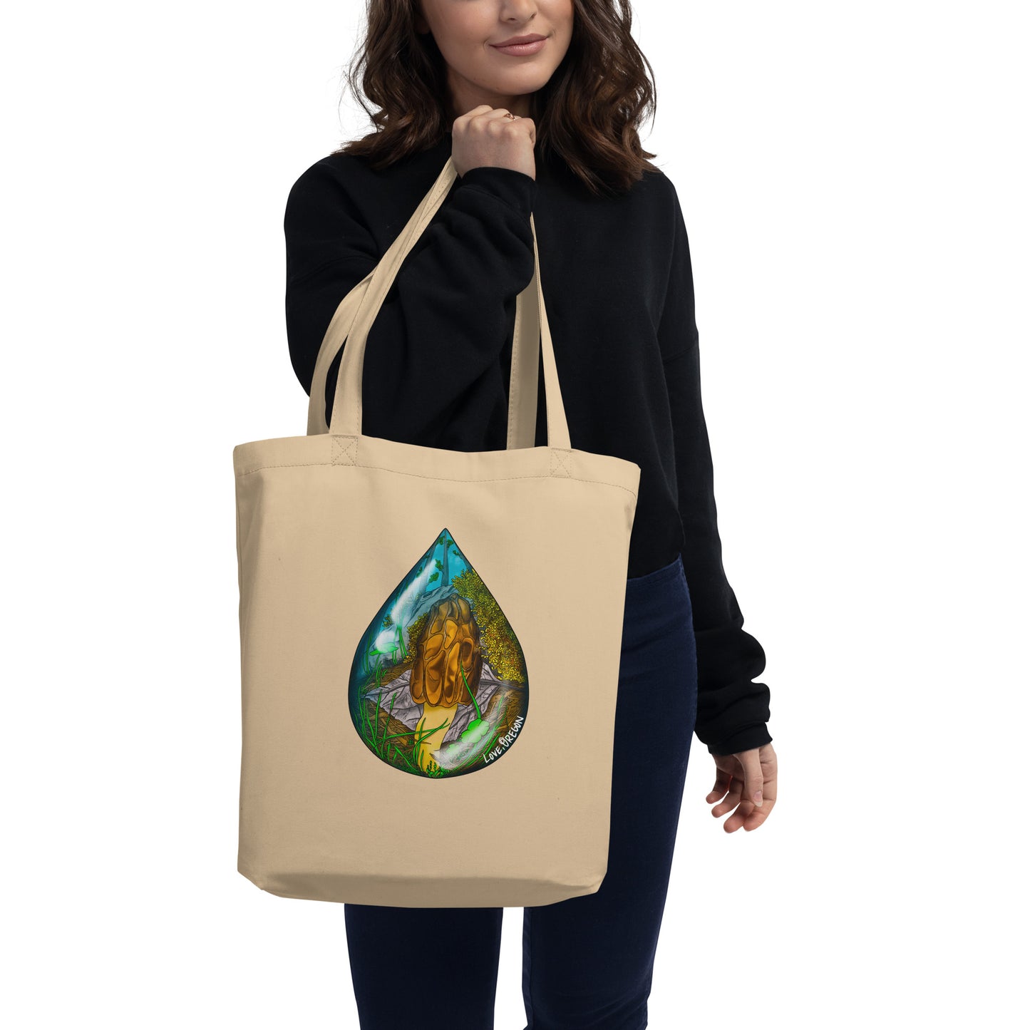 Morel Mushroom Raindrop | Eco-Friendly Tote Bag | Beautiful Mushroom Artwork