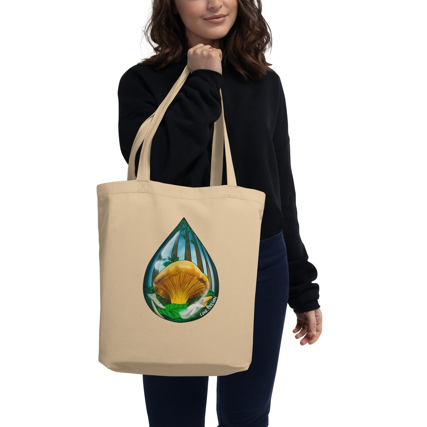 Chanterelle Mushroom Raindrop | Eco-Friendly Tote Bag | Beautiful Mushroom Artwork