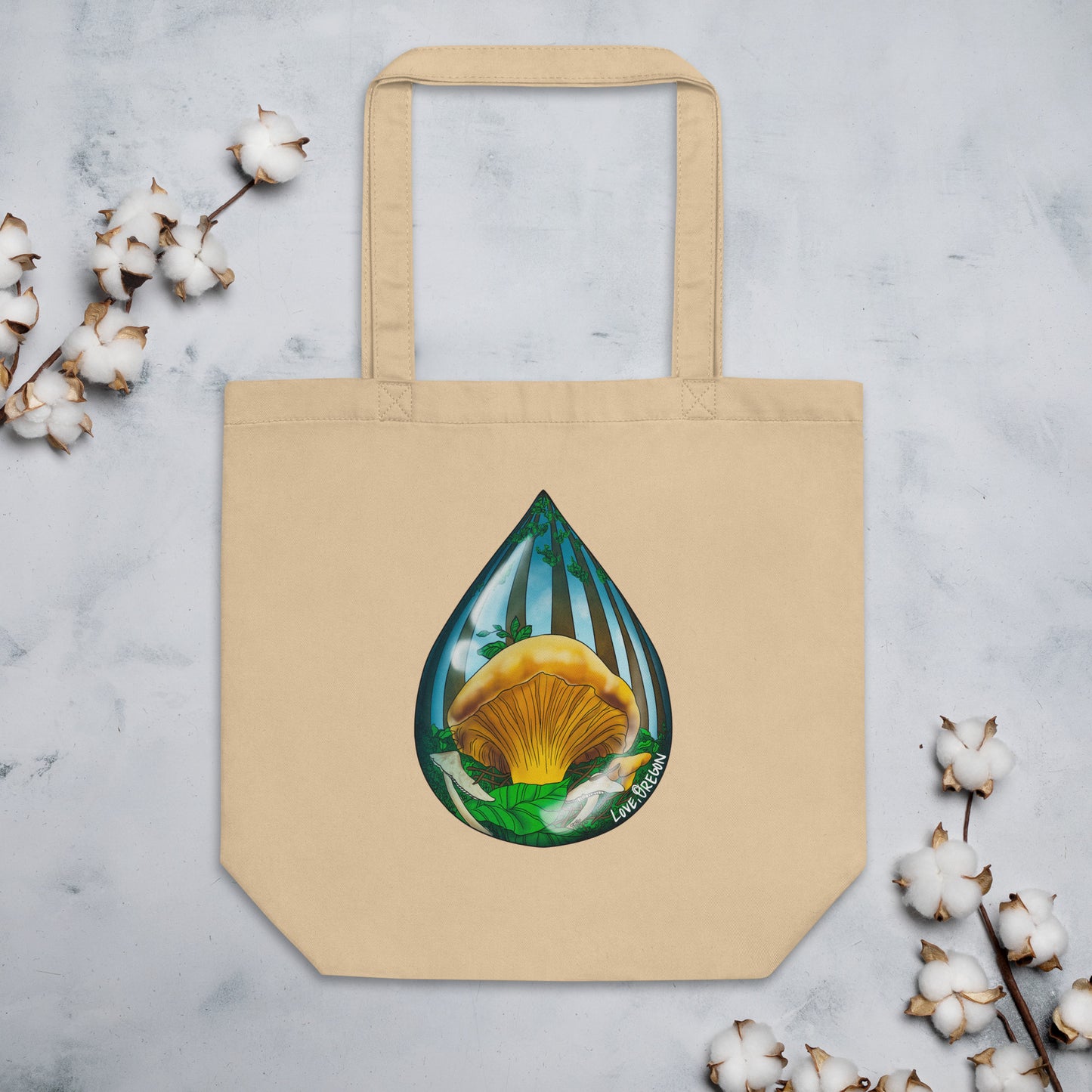 Chanterelle Mushroom Raindrop | Eco-Friendly Tote Bag | Beautiful Mushroom Artwork