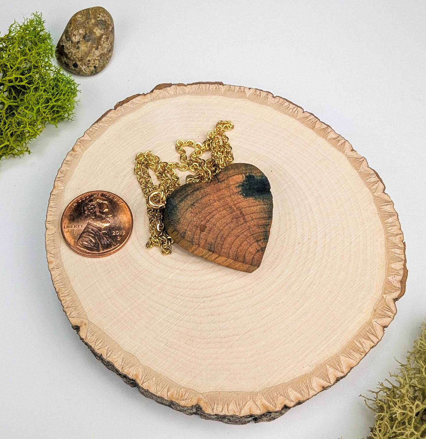 Elf-Wood Heart Pendant #11 | Naturally Fungus-Stained Wood