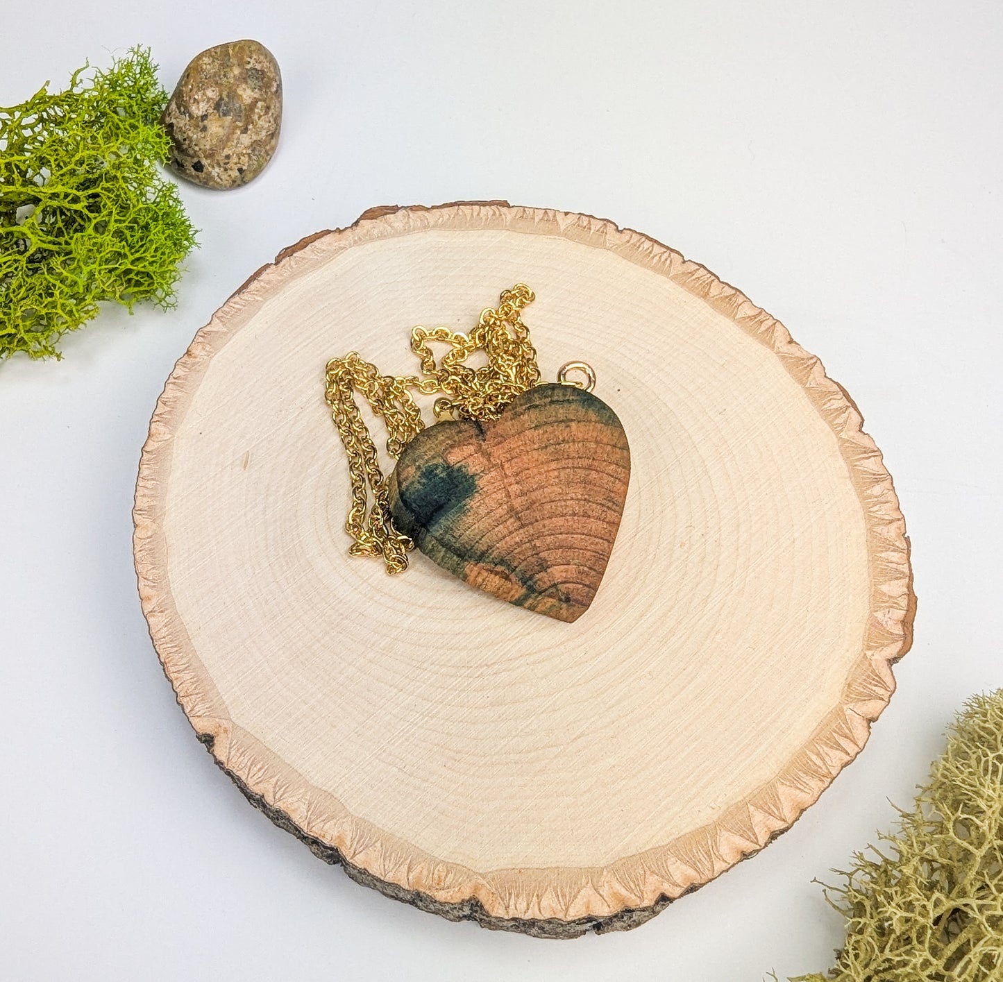 Elf-Wood Heart Pendant #11 | Naturally Fungus-Stained Wood