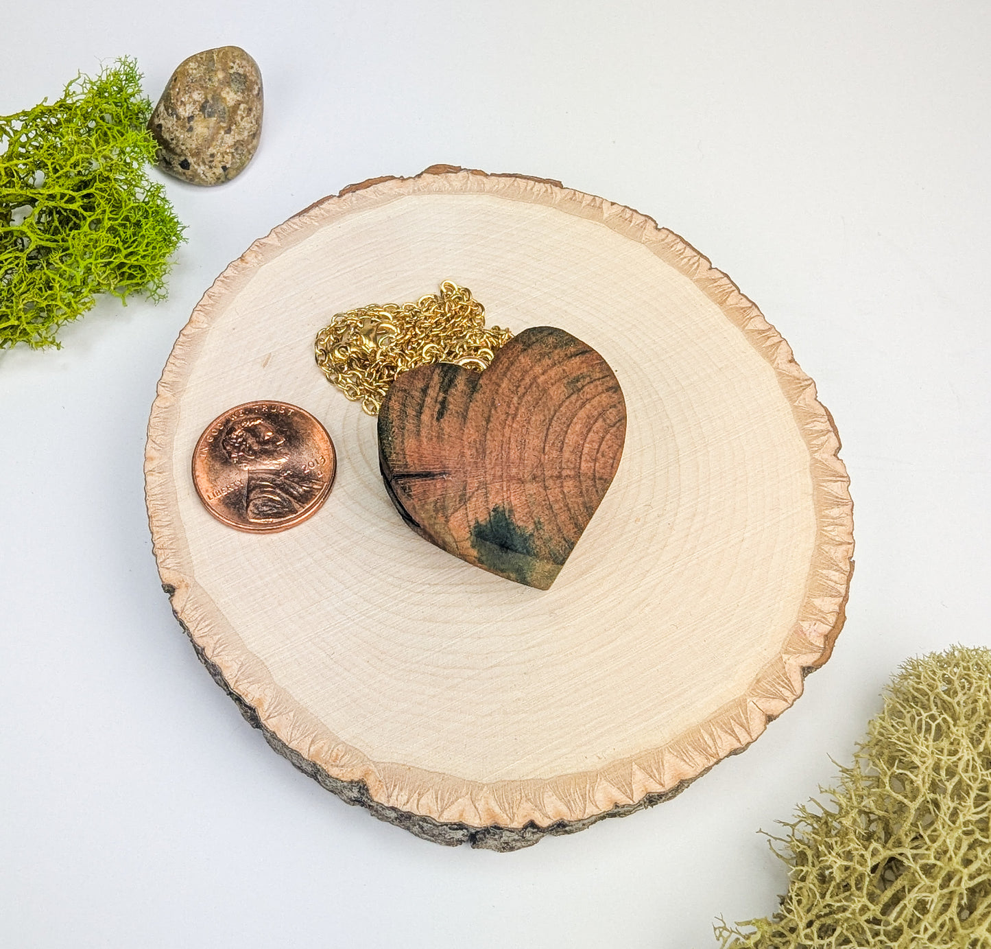 Elf-Wood Heart Pendant #14 | Naturally Fungus-Stained Wood