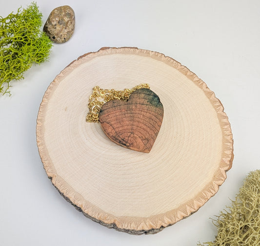 Elf-Wood Heart Pendant #05 | Naturally Fungus-Stained Wood