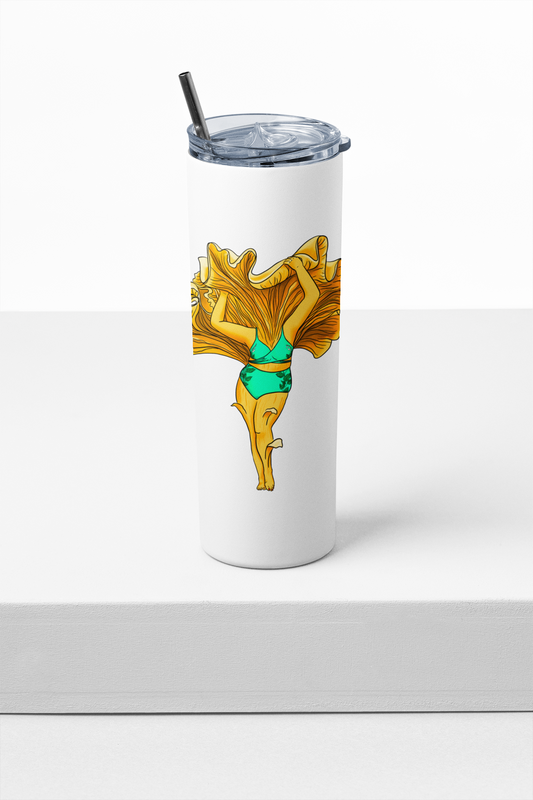 Chanterelle Mushroom Pinup Girl | 20oz Stainless Steel Skinny Tumbler | Beautiful Mushroom Artwork