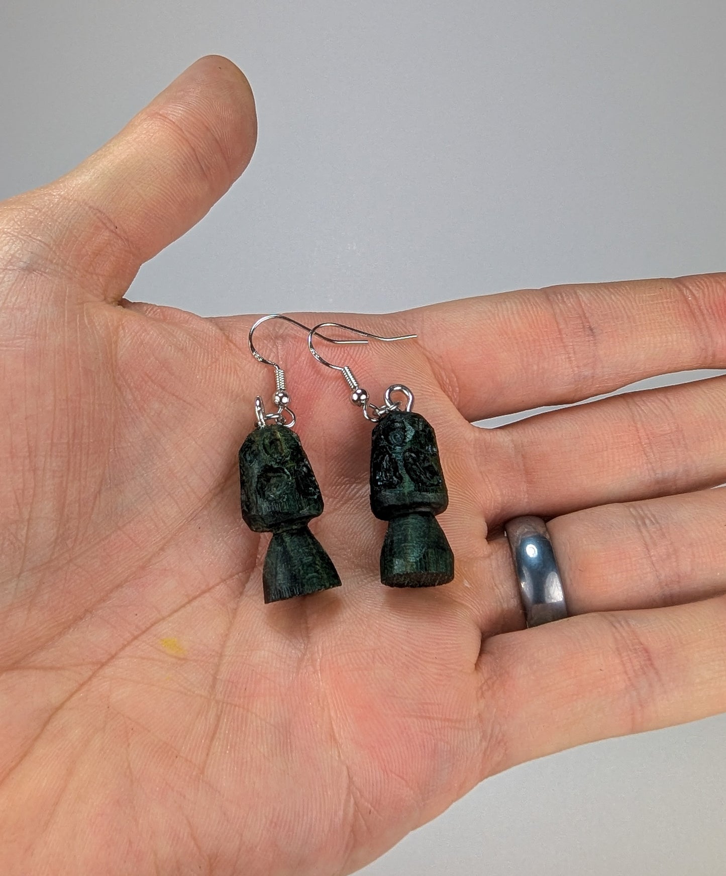 Morel Mushroom Earrings #17 | Carved From Naturally Green, Fungus-Stained Wood