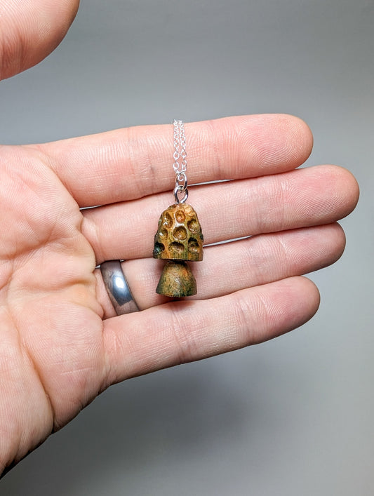 Naturally Fungus-Stained Wooden Pendant | Morel Mushroom #9