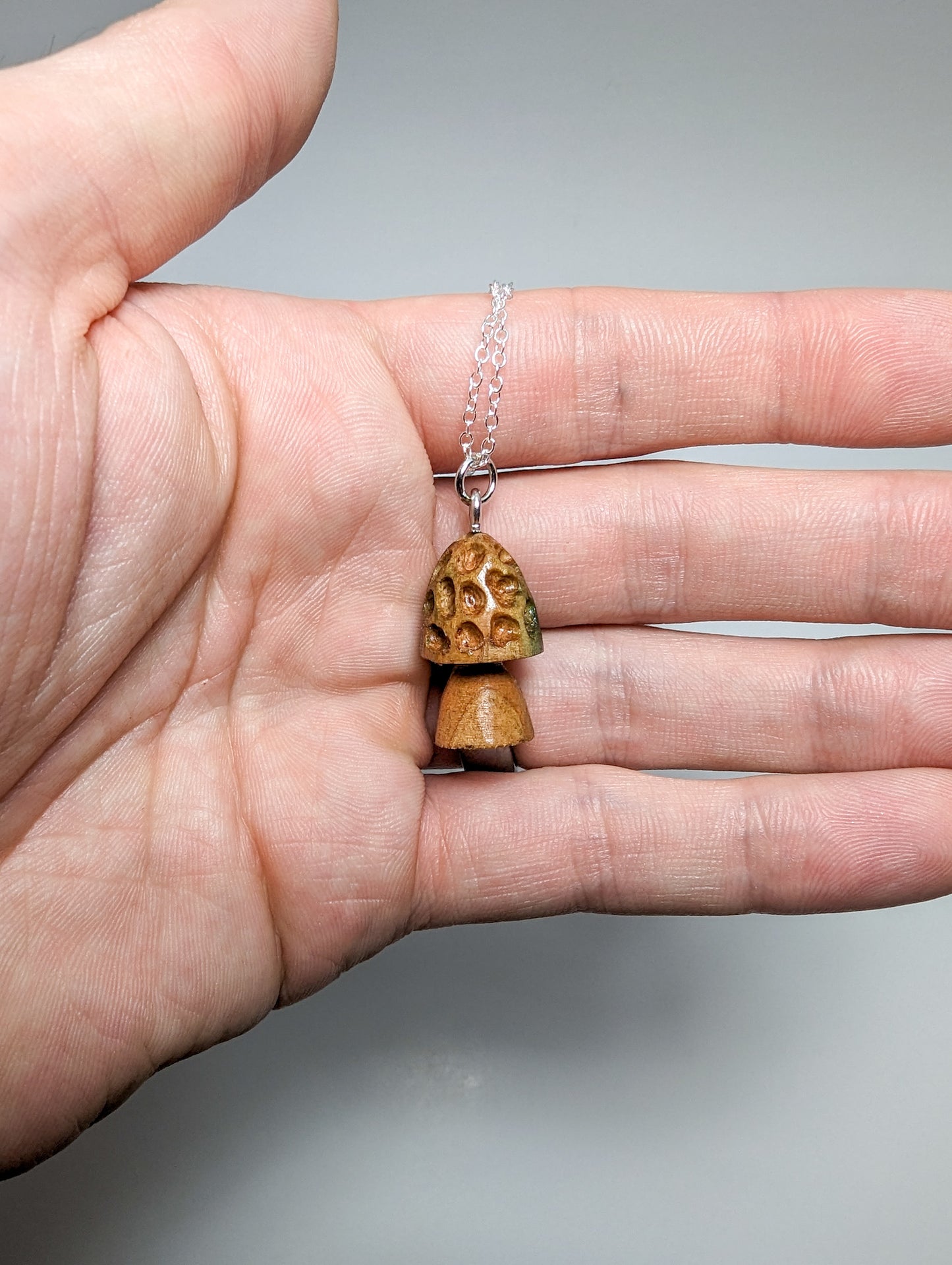 Naturally Fungus-Stained Wooden Pendant | Morel Mushroom #10