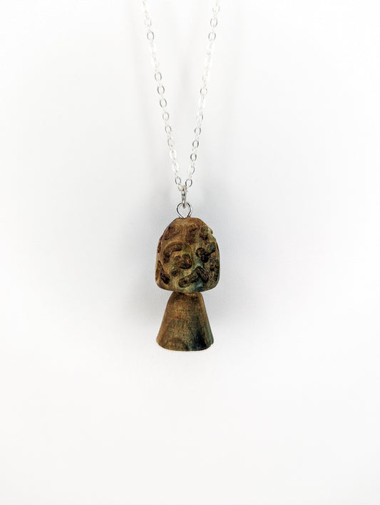 Hand Carved Morel Mushroom Pendant | Naturally Fungus-Stained Wood (Chlorociboria)