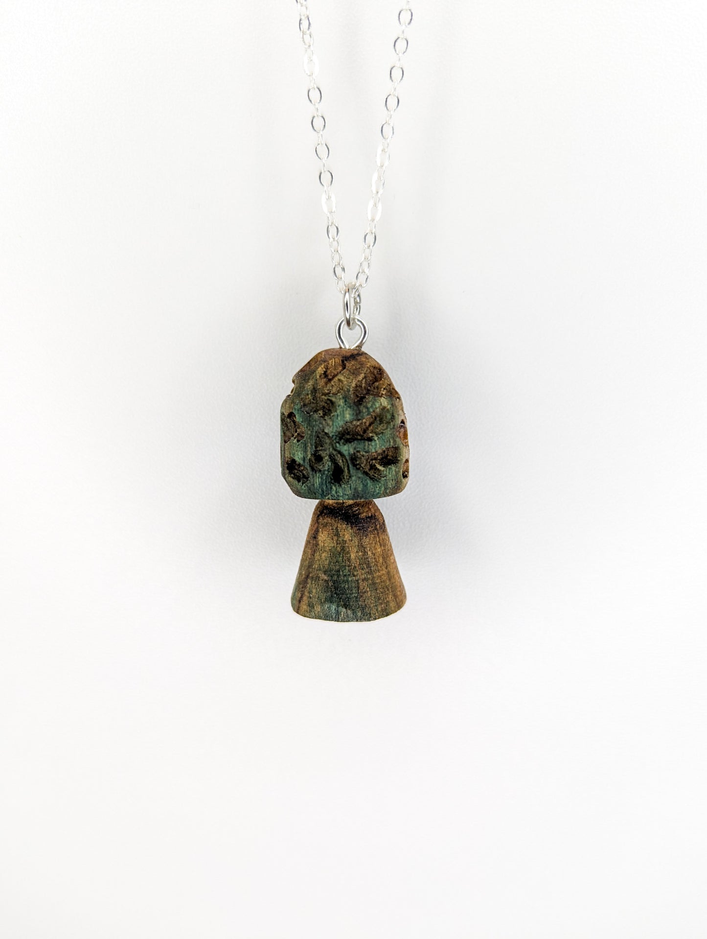 Hand Carved Morel Mushroom Pendant | Naturally Fungus-Stained Wood (Chlorociboria)