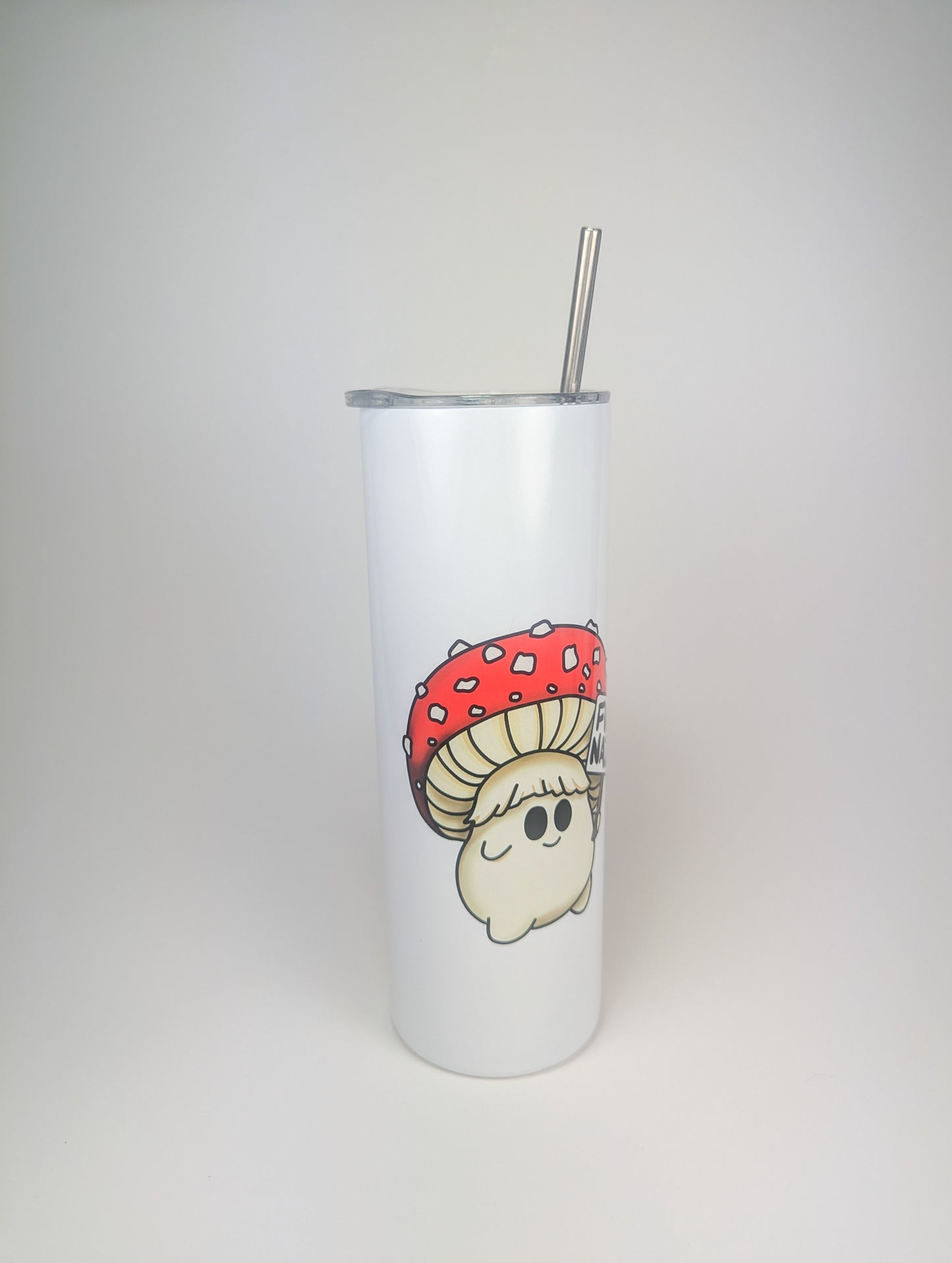 Fuck Nazis Amanita | 20oz Stainless Steel Skinny Tumbler | Anti-Oligarchy/No Kings Artwork