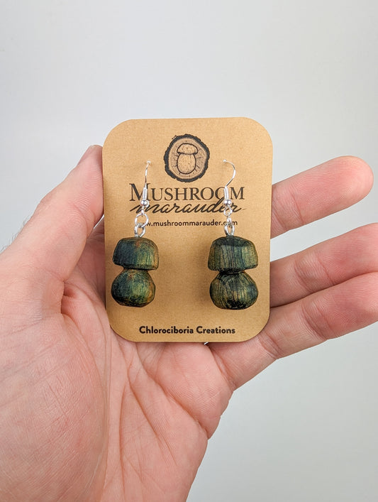 Porcini Mushroom Earrings #5 | Carved from Naturally Fungus-Stained Wood