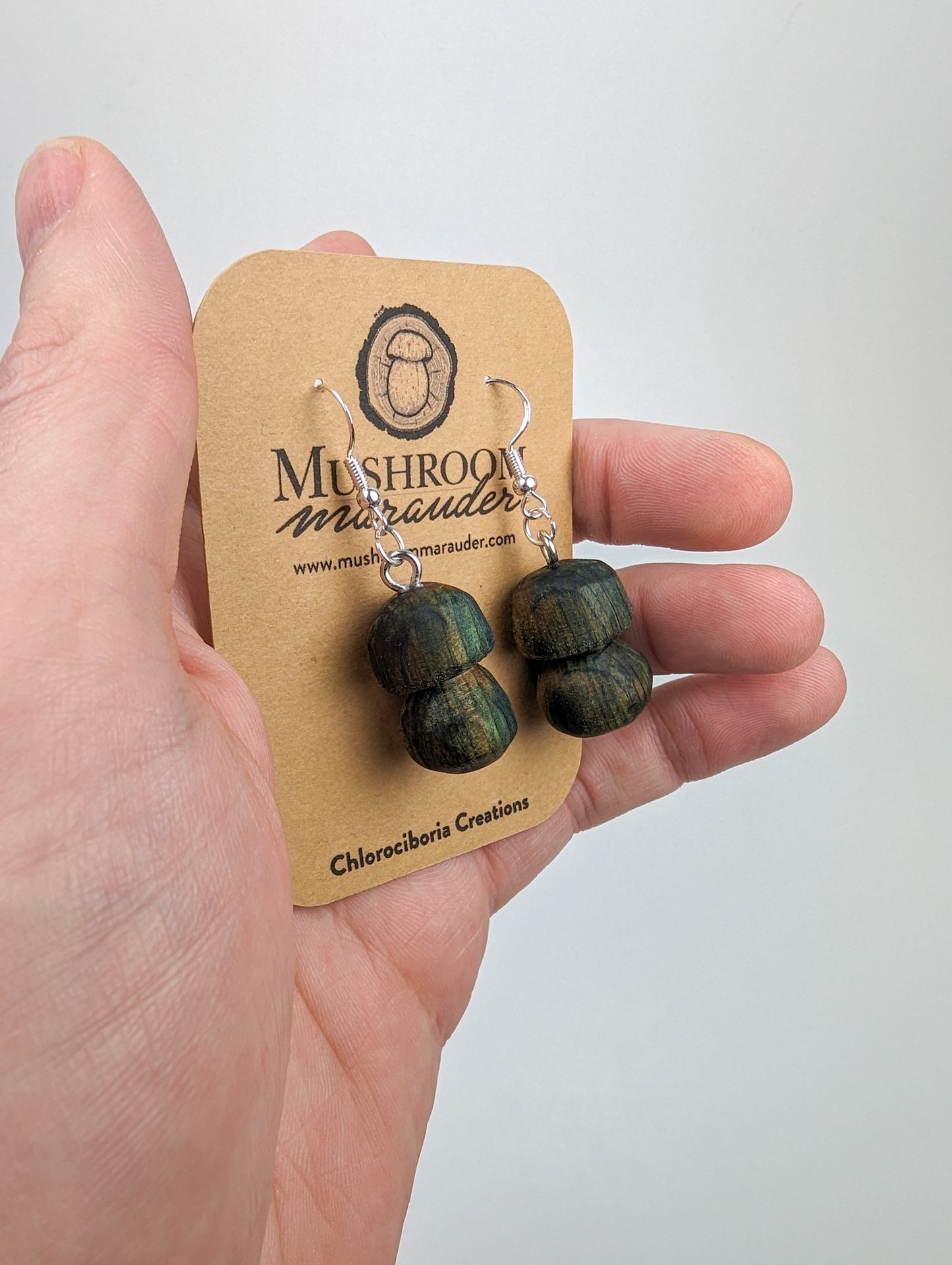 Porcini Mushroom Earrings #5 | Carved from Naturally Fungus-Stained Wood