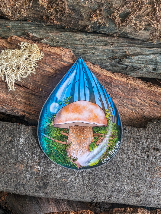 Porcini Mushroom Raindrop Sticker | "Love, Oregon" Realistic Mushroom Artwork