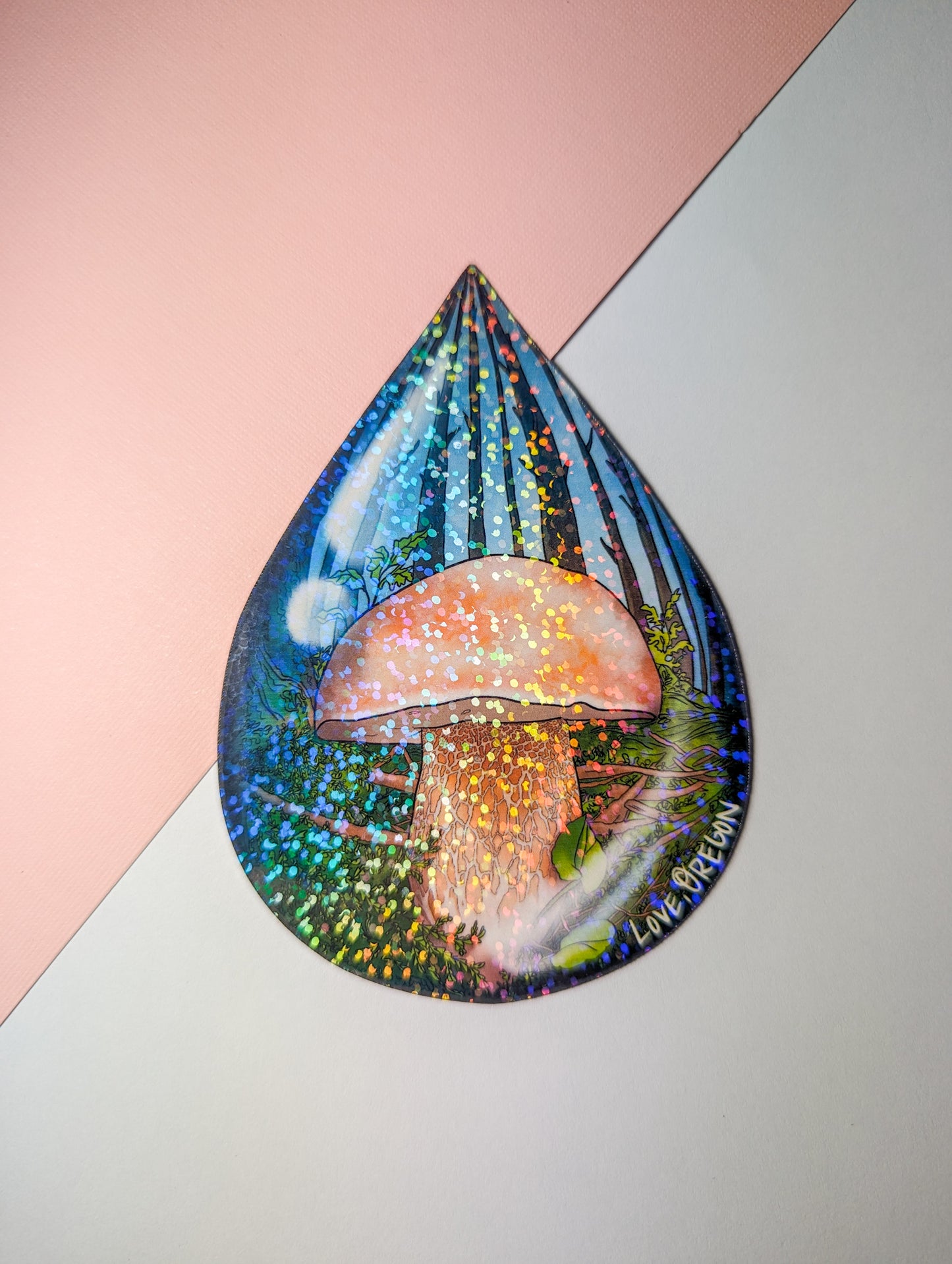 Porcini Mushroom Raindrop Sticker | "Love, Oregon" Realistic Mushroom Artwork