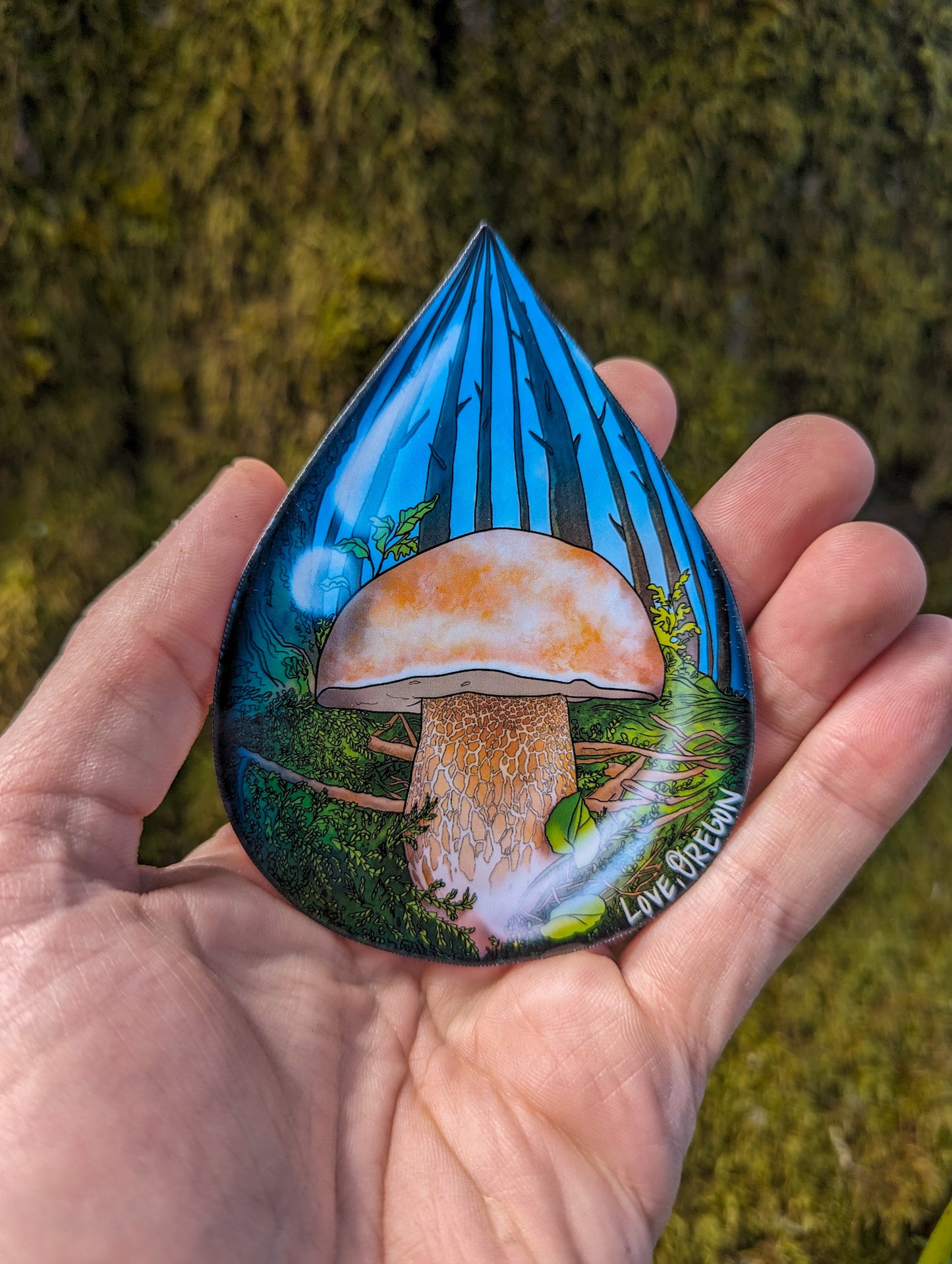 Porcini Mushroom Raindrop Sticker | "Love, Oregon" Realistic Mushroom Artwork