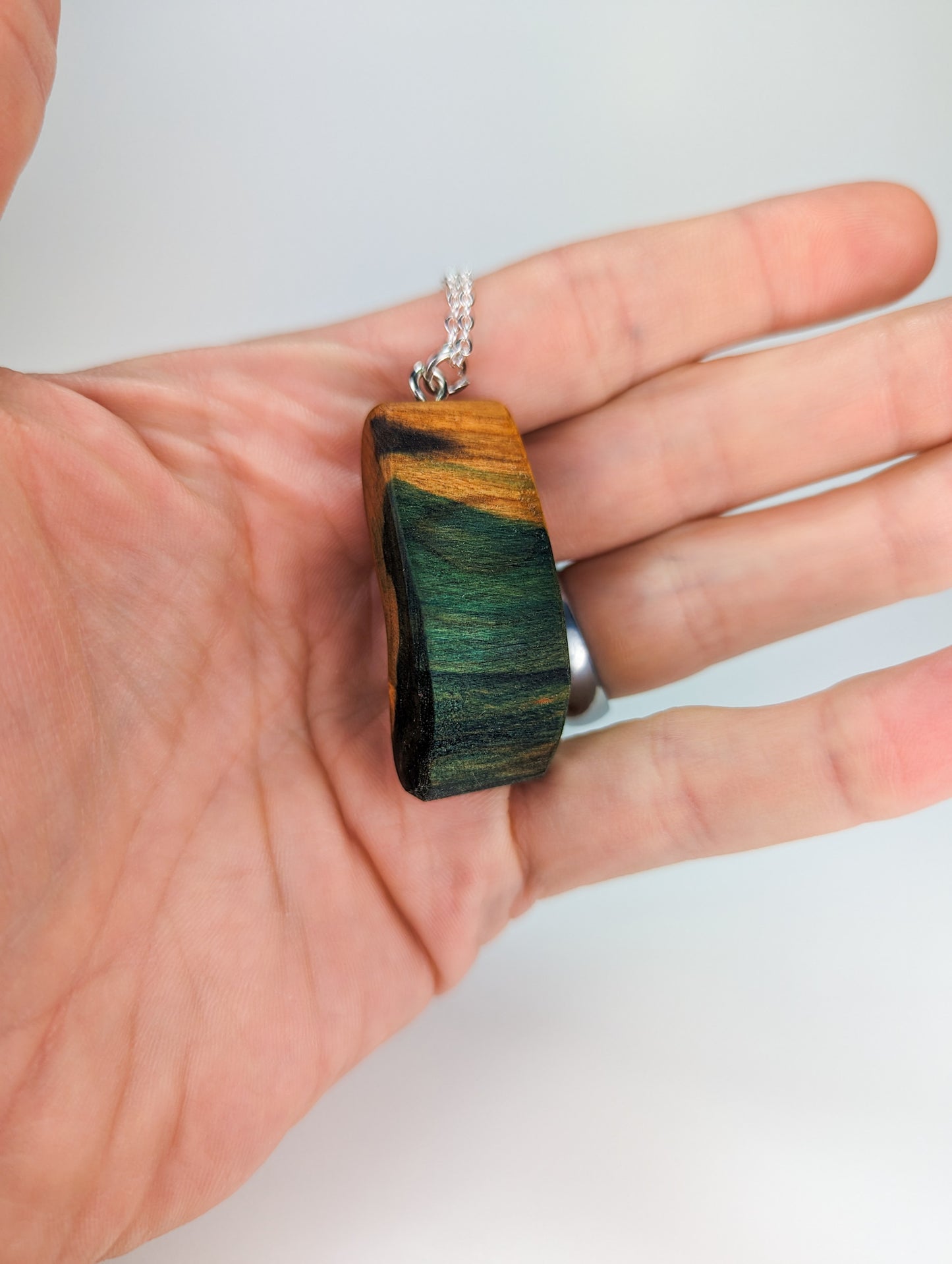 Naturally Fungus-Stained Wooden Pendant - Abstract Bean