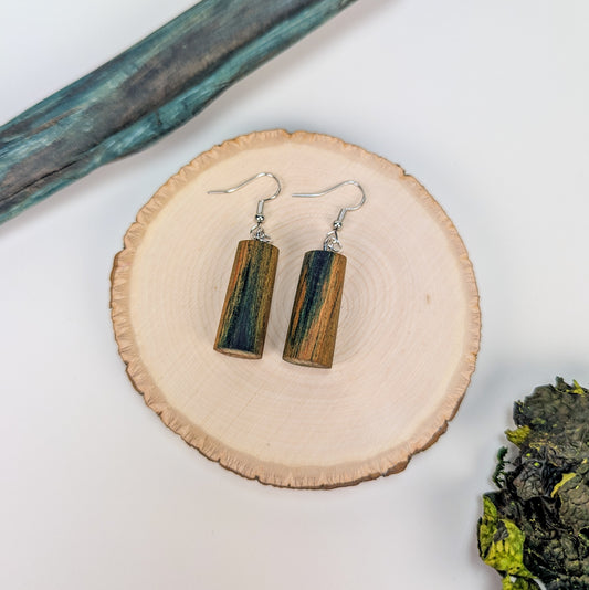 Naturally Fungus Stained Wooden Earrings | Medium Cylindrical Shape #1