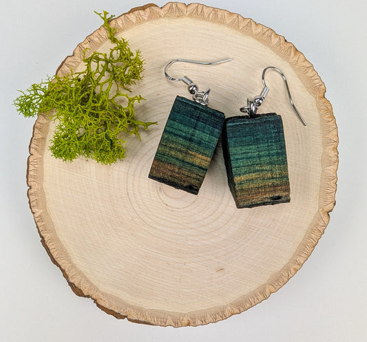 Rustic, Natural Bark Earrings | Carved From Naturally Green, Fungus-Stained Wood