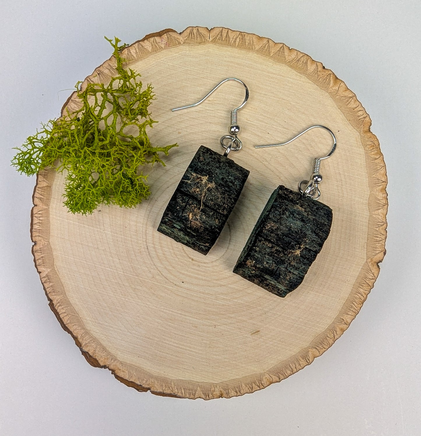 Rustic, Natural Bark Earrings | Carved From Naturally Green, Fungus-Stained Wood