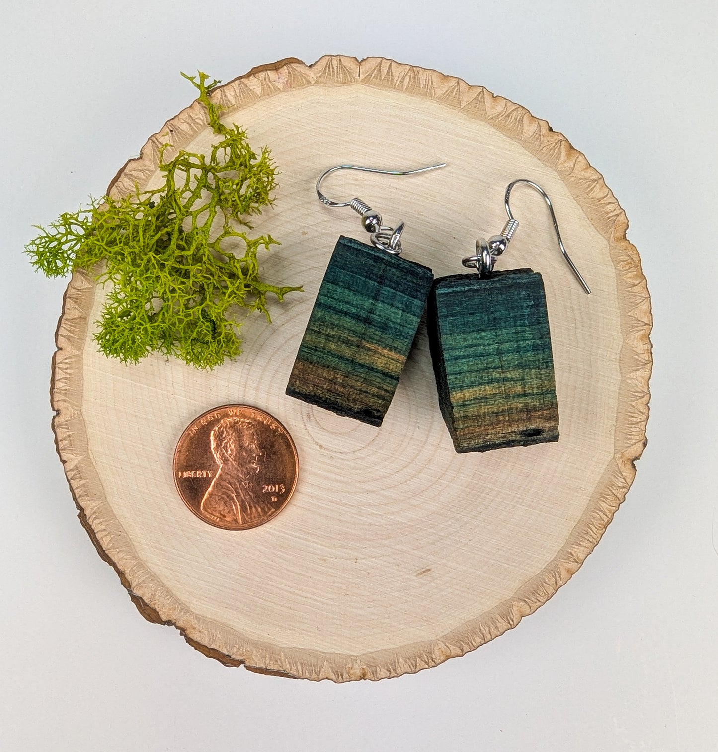 Rustic, Natural Bark Earrings | Carved From Naturally Green, Fungus-Stained Wood