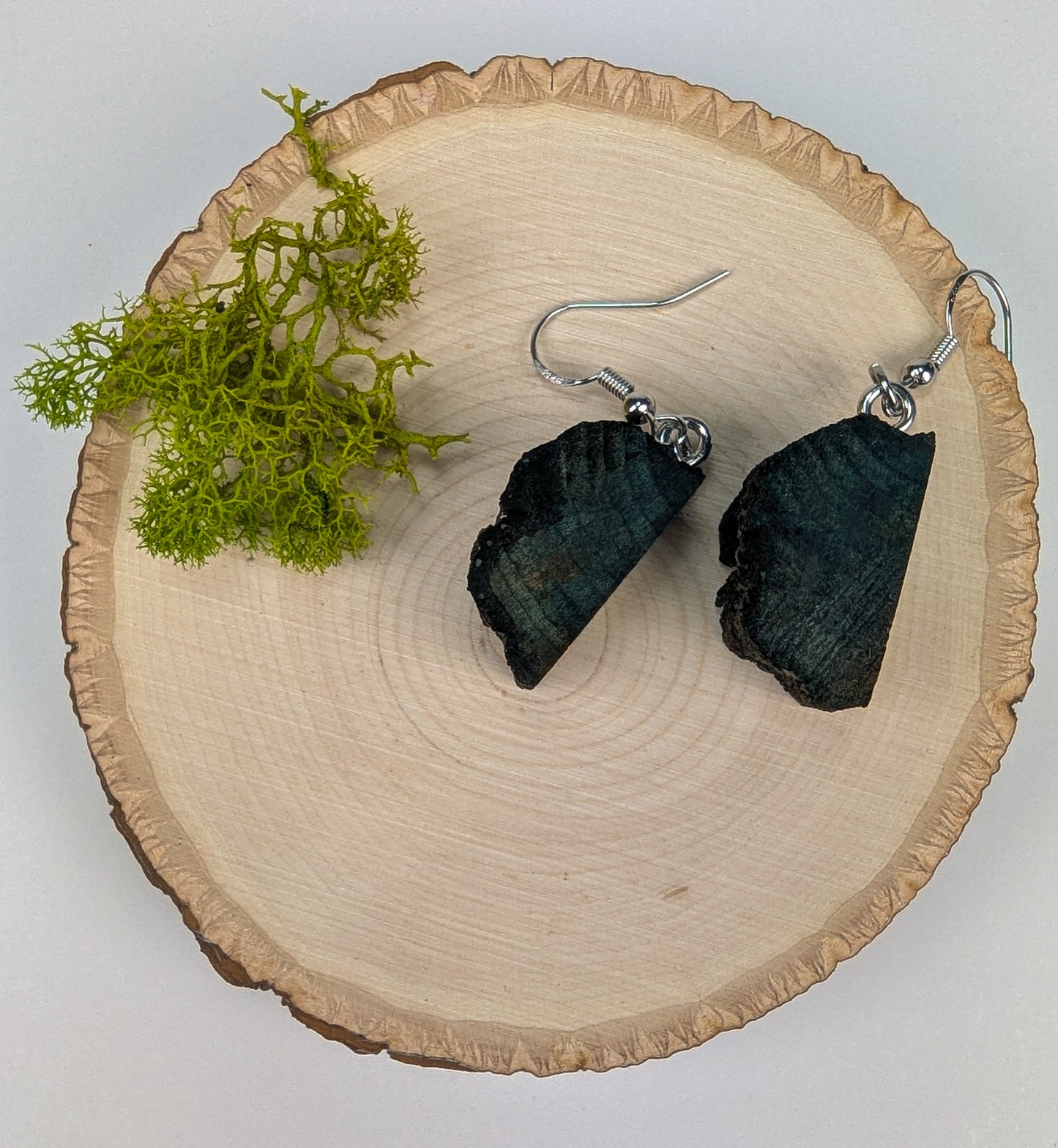 Rustic, Natural Bark Earrings | Carved From Naturally Green, Fungus-Stained Wood