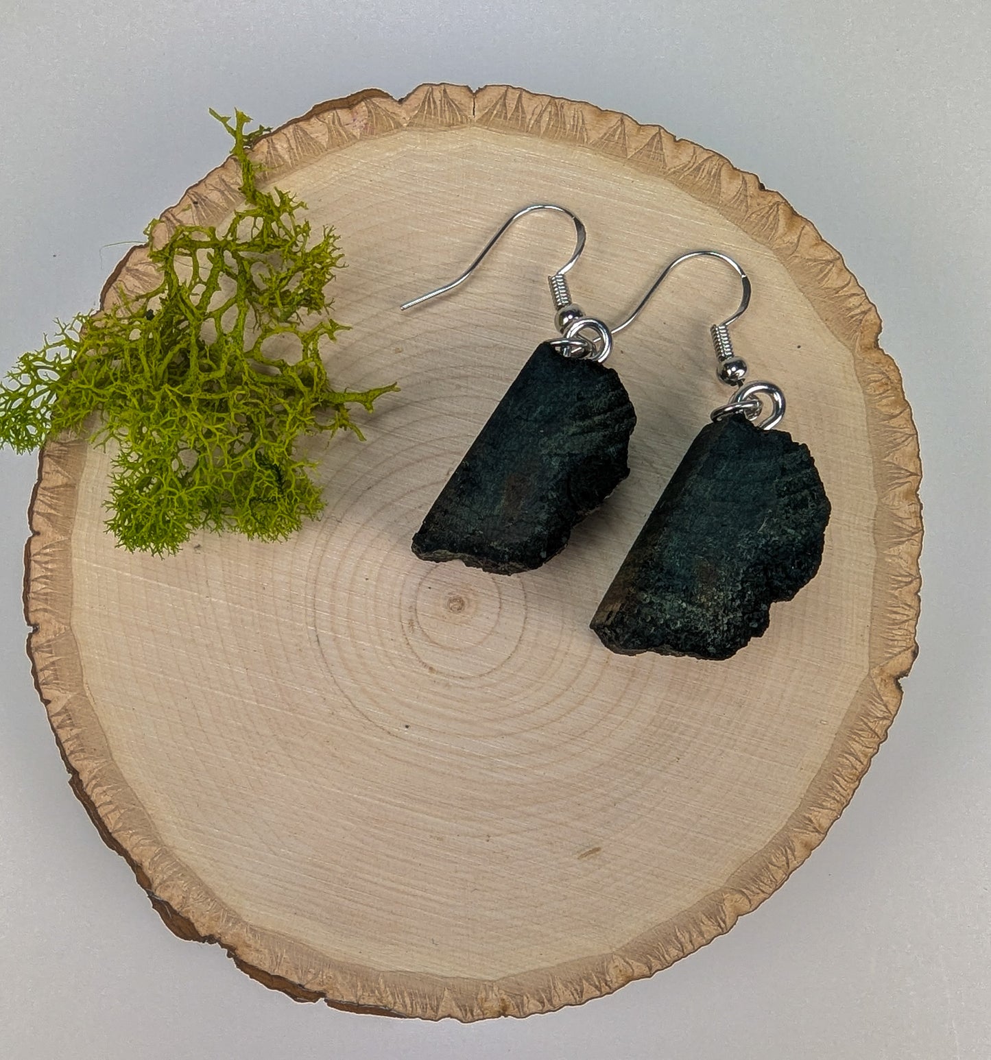 Rustic, Natural Bark Earrings | Carved From Naturally Green, Fungus-Stained Wood