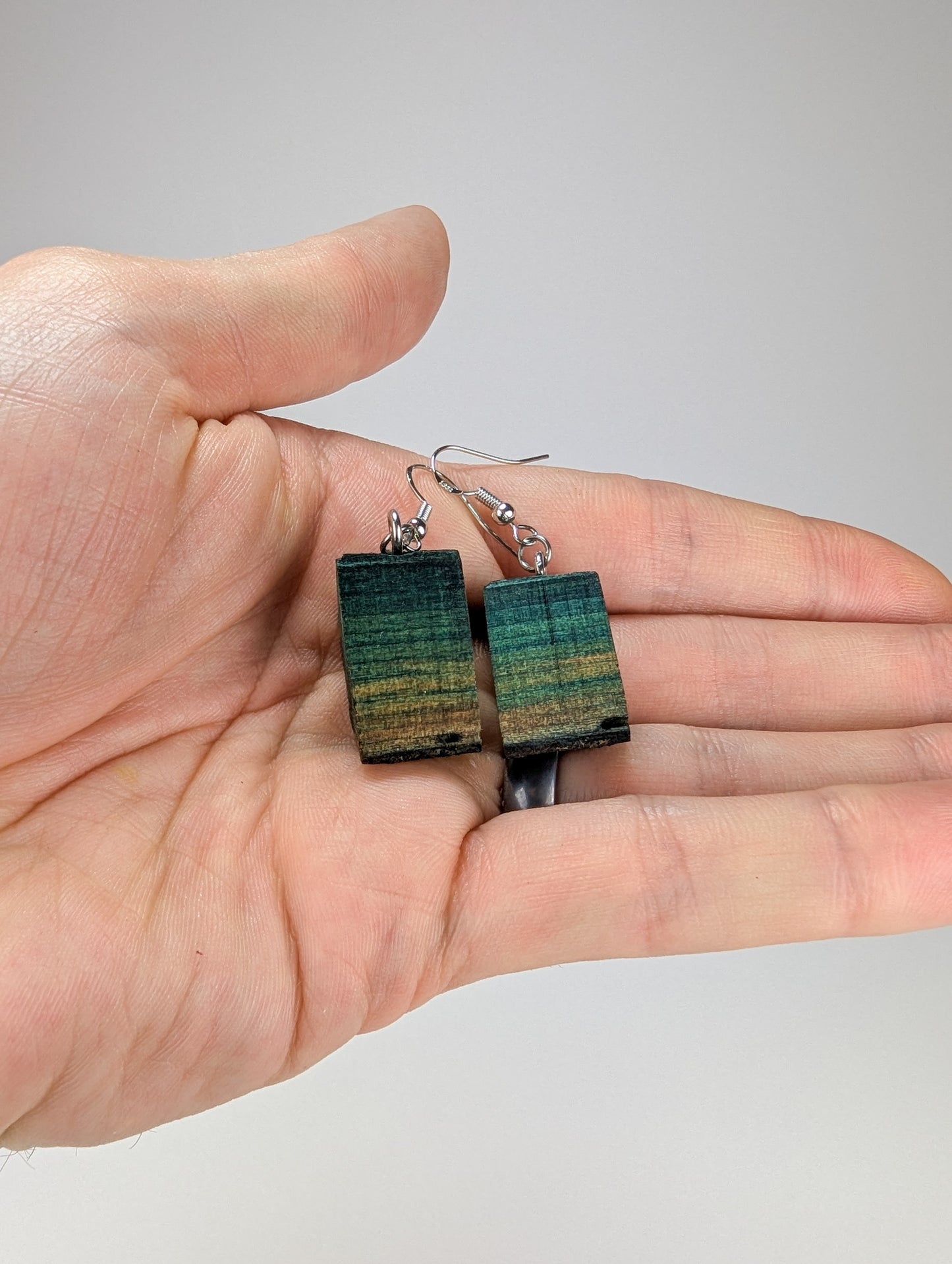 Rustic, Natural Bark Earrings | Carved From Naturally Green, Fungus-Stained Wood