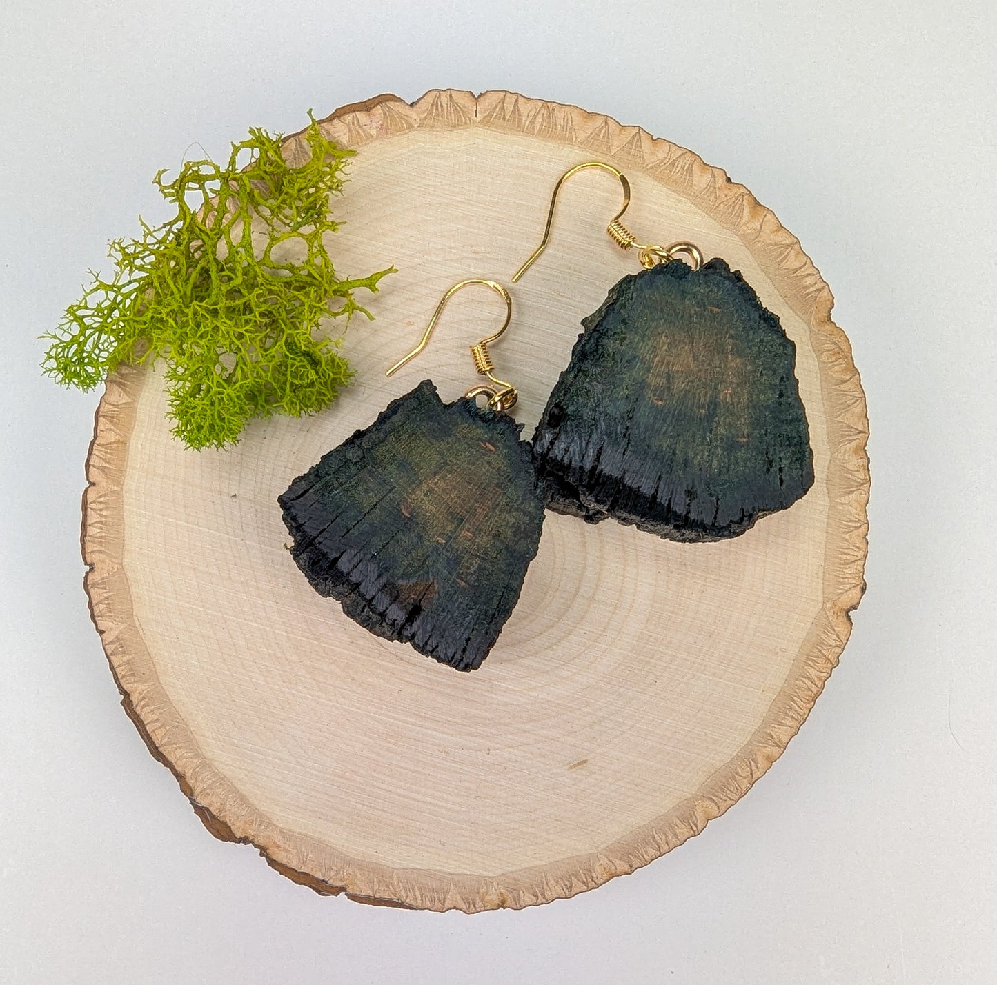 Rustic, Natural Bark Earrings #02 | Carved From Naturally Green, Fungus-Stained Wood