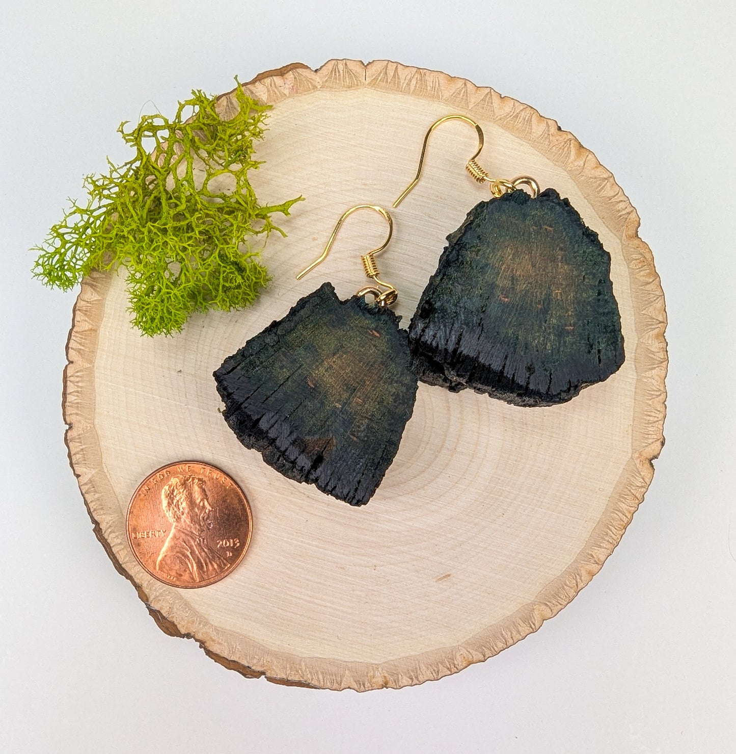 Rustic, Natural Bark Earrings #02 | Carved From Naturally Green, Fungus-Stained Wood