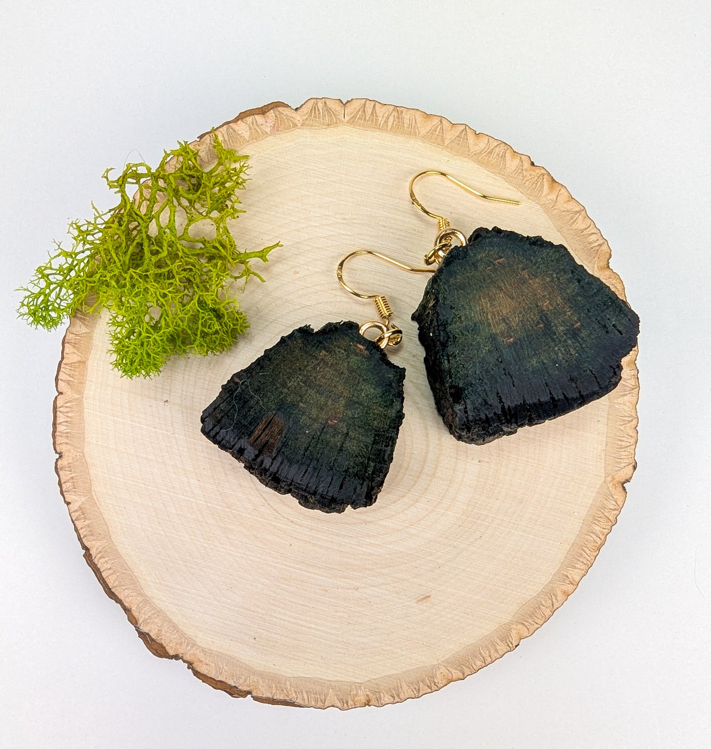 Rustic, Natural Bark Earrings #02 | Carved From Naturally Green, Fungus-Stained Wood