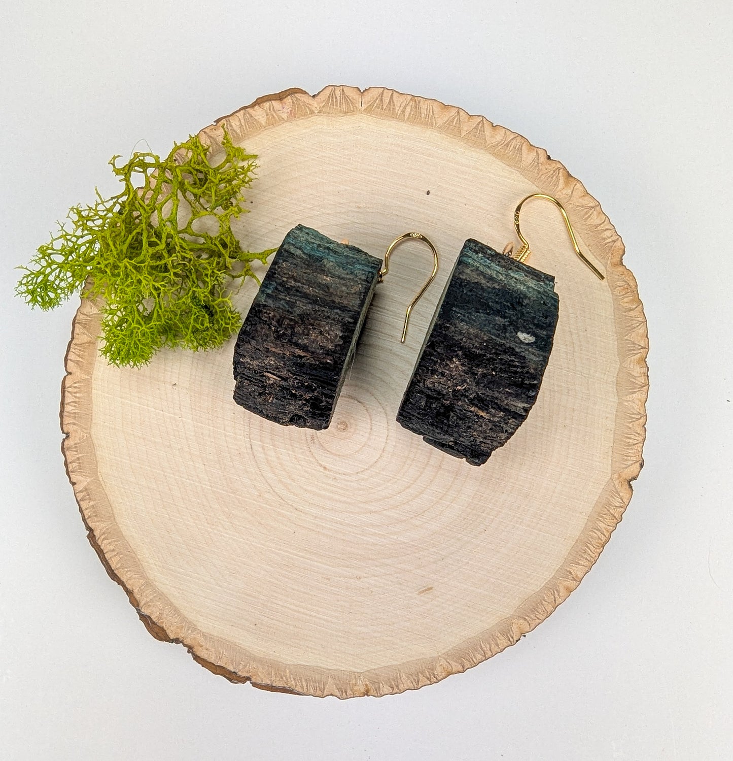 Rustic, Natural Bark Earrings #02 | Carved From Naturally Green, Fungus-Stained Wood