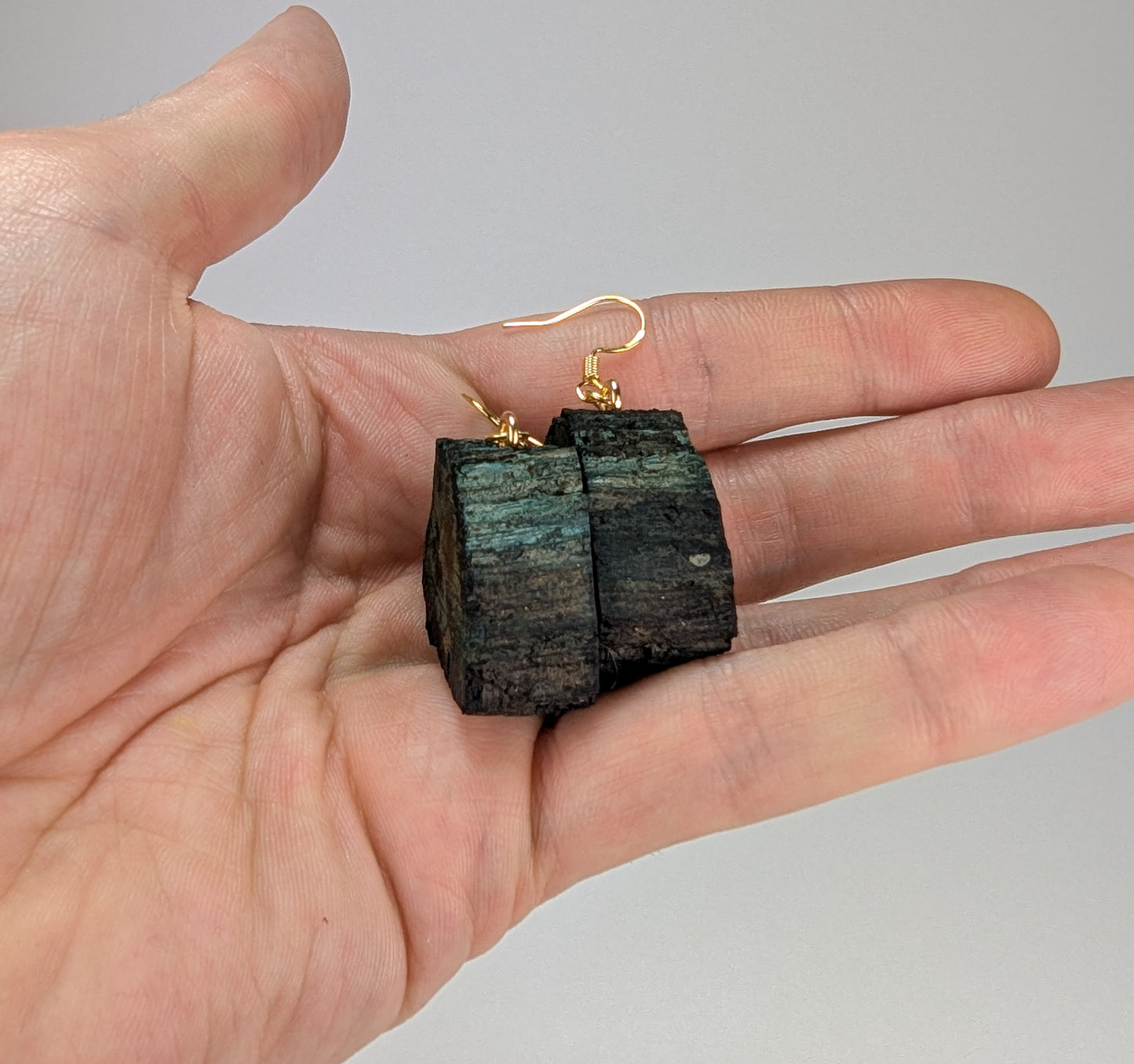 Rustic, Natural Bark Earrings #02 | Carved From Naturally Green, Fungus-Stained Wood