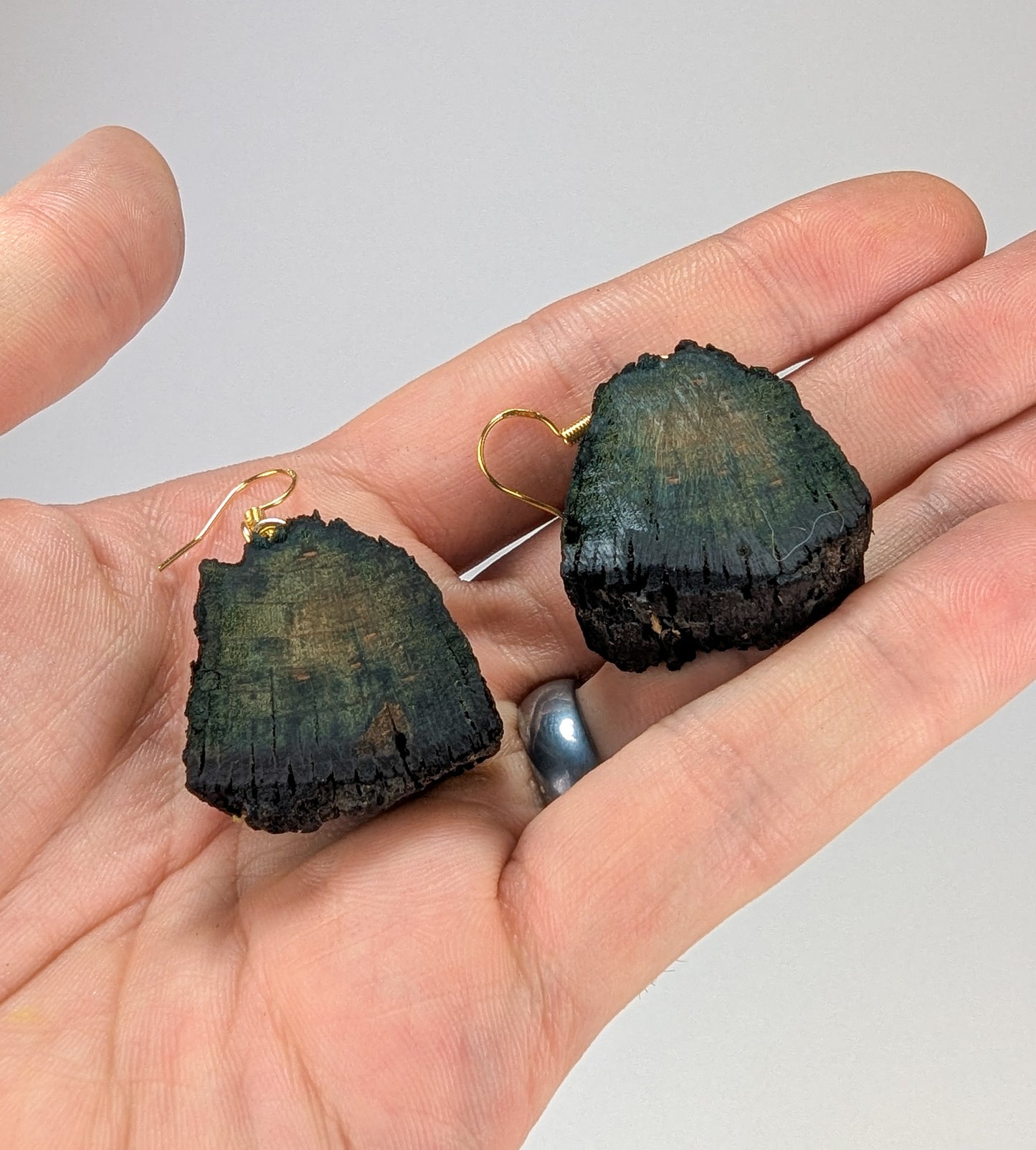 Rustic, Natural Bark Earrings #02 | Carved From Naturally Green, Fungus-Stained Wood