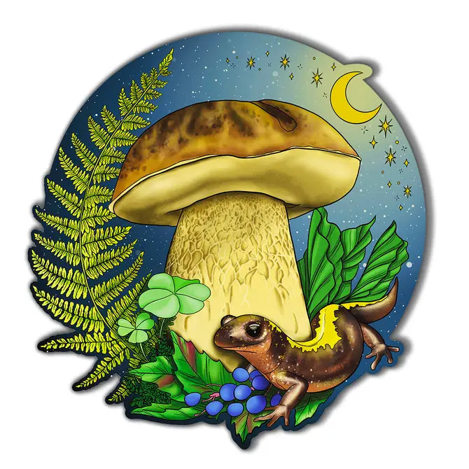 Porcini Mushroom and Salamander Magnet | Beautiful Mushroom Nature Scene