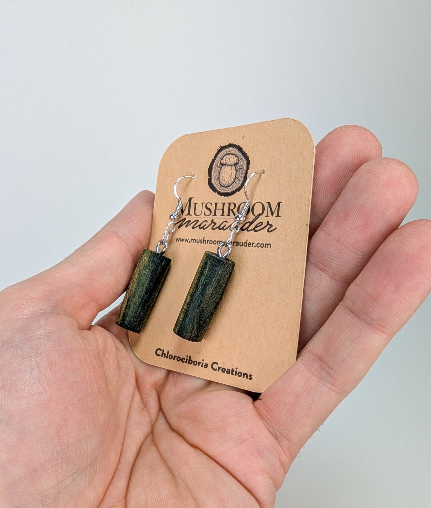 Naturally Fungus Stained Wooden Earrings | Small Cylindrical Shape #1