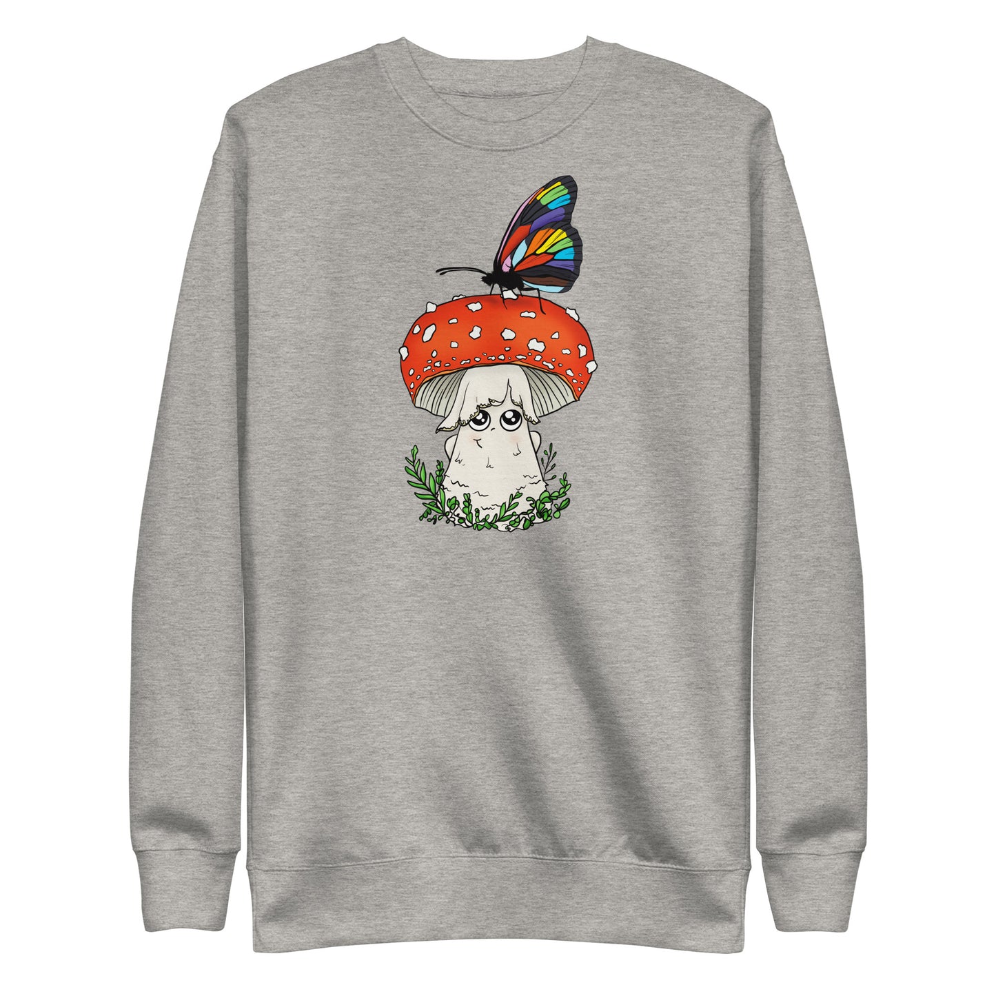 Amanita Mushroom w/Pride Rainbow Butterfly | Unisex Sweatshirt | Adorable Pride Mushroom Apparel