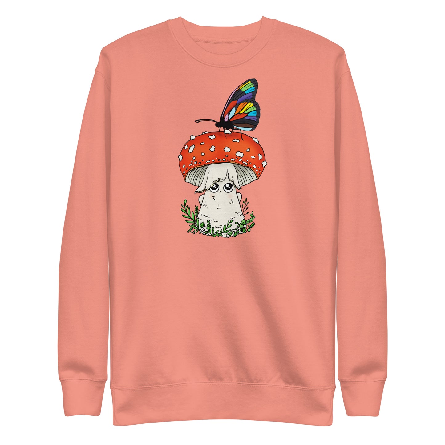 Amanita Mushroom w/Pride Rainbow Butterfly | Unisex Sweatshirt | Adorable Pride Mushroom Apparel