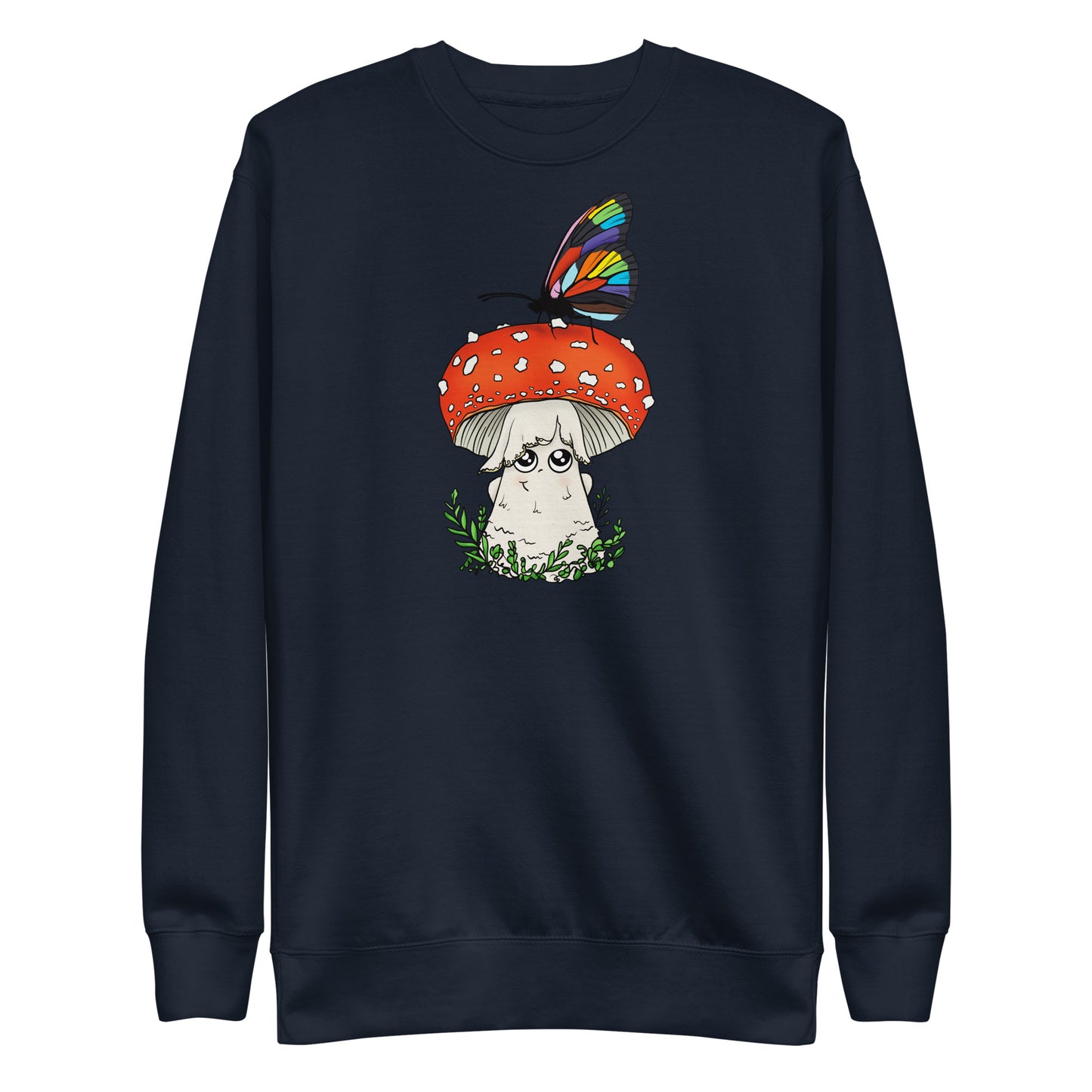 Amanita Mushroom w/Pride Rainbow Butterfly | Unisex Sweatshirt | Adorable Pride Mushroom Apparel