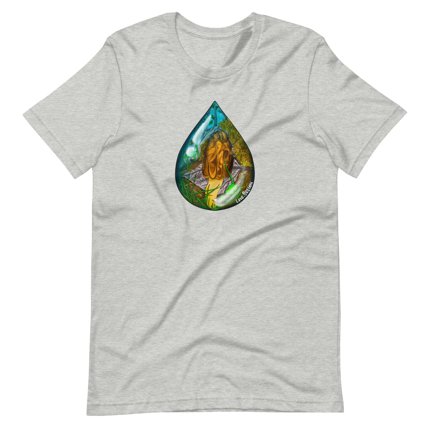 Morel Raindrop | Unisex t-shirt | Love, Oregon | Beautiful Mushroom Apparel