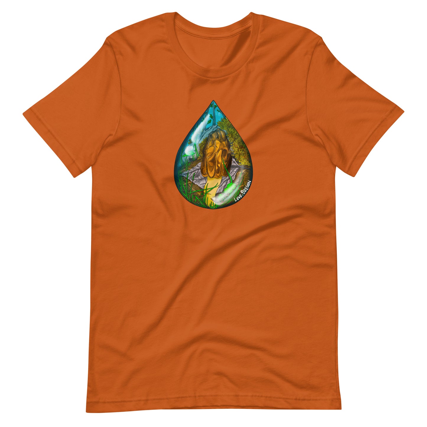 Morel Raindrop | Unisex t-shirt | Love, Oregon | Beautiful Mushroom Apparel