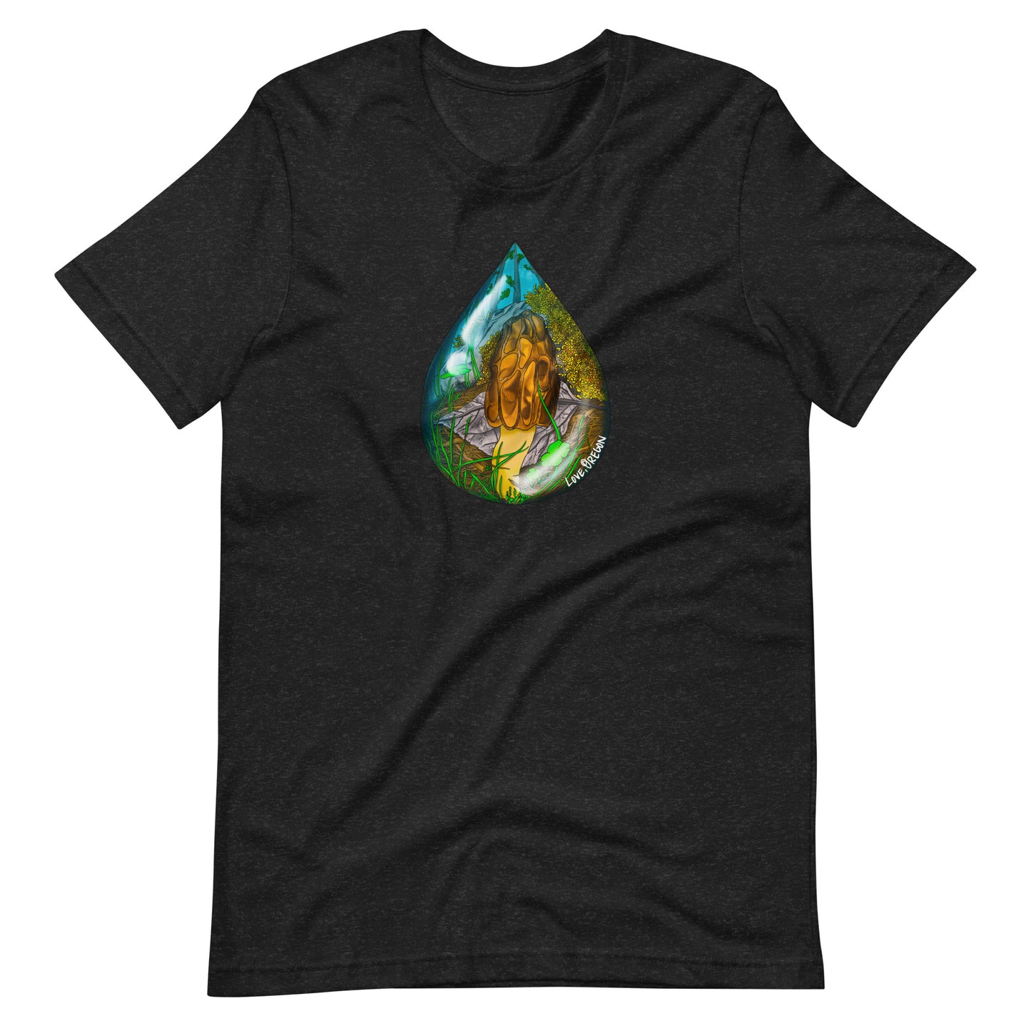 Morel Raindrop | Unisex t-shirt | Love, Oregon | Beautiful Mushroom Apparel