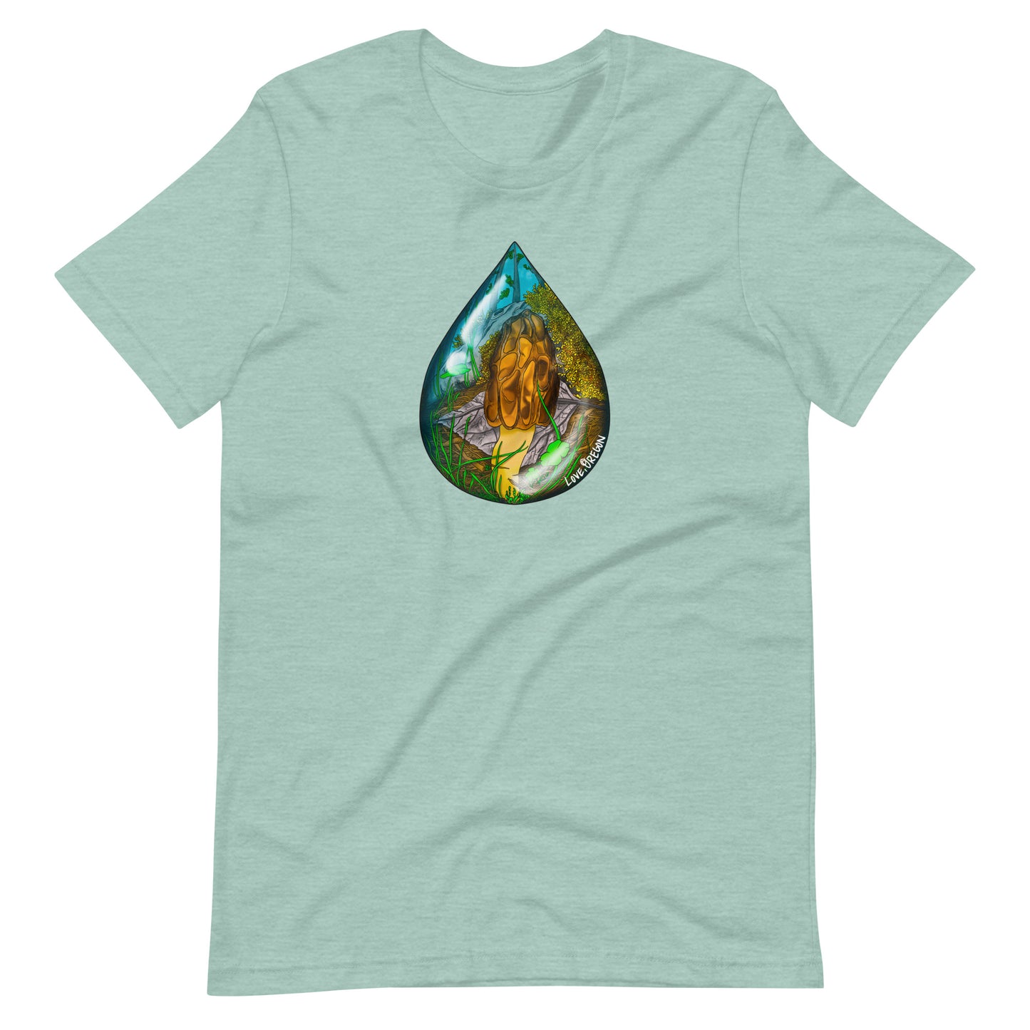 Morel Raindrop | Unisex t-shirt | Love, Oregon | Beautiful Mushroom Apparel