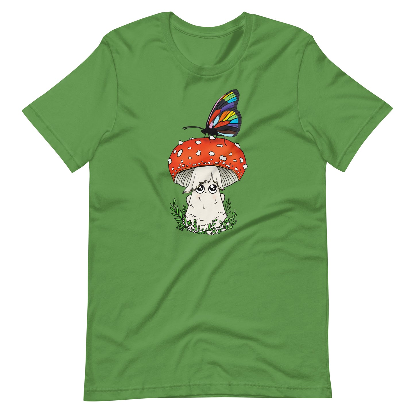 Amanita Pride Mushroom | 100% Cotton T-Shirt | Red Amanita w/Rainbow Butterfly