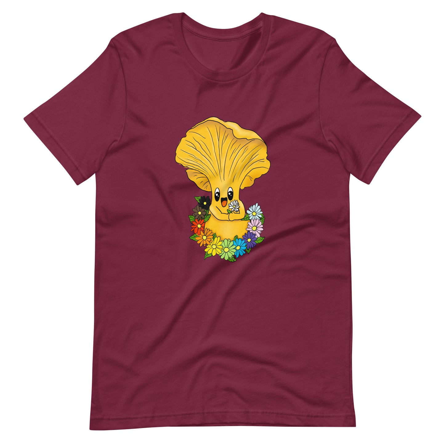 Chanterelle Pride Mushroom w/Rainbow Flowers | 100% Cotton T-Shirt | Pride Mushroom Apparel