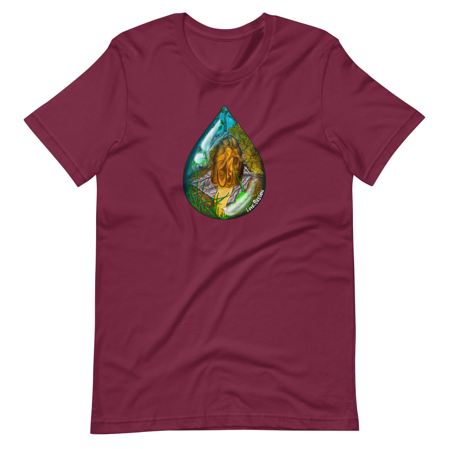 Morel Raindrop | Unisex t-shirt | Love, Oregon | Beautiful Mushroom Apparel