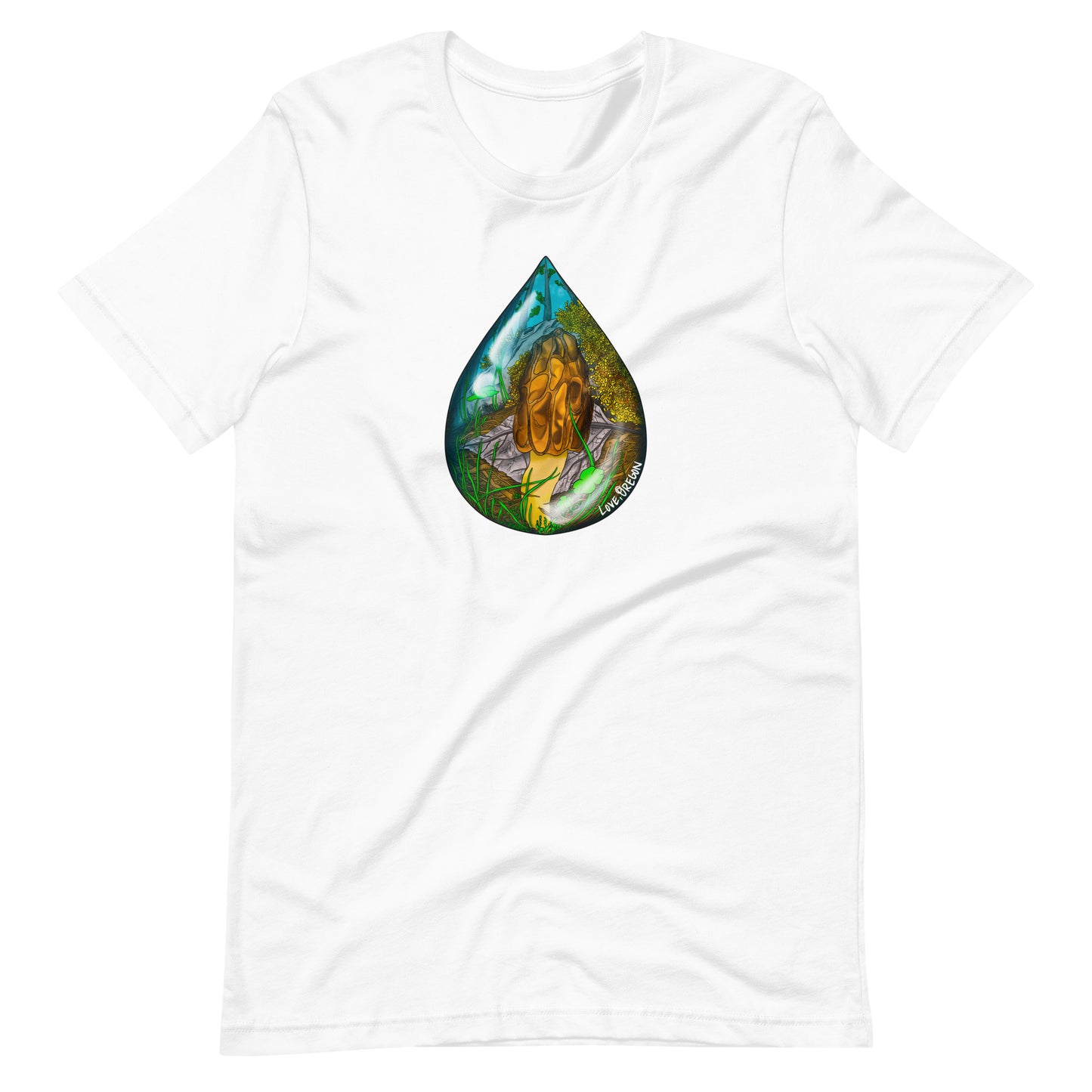 Morel Raindrop | Unisex t-shirt | Love, Oregon | Beautiful Mushroom Apparel