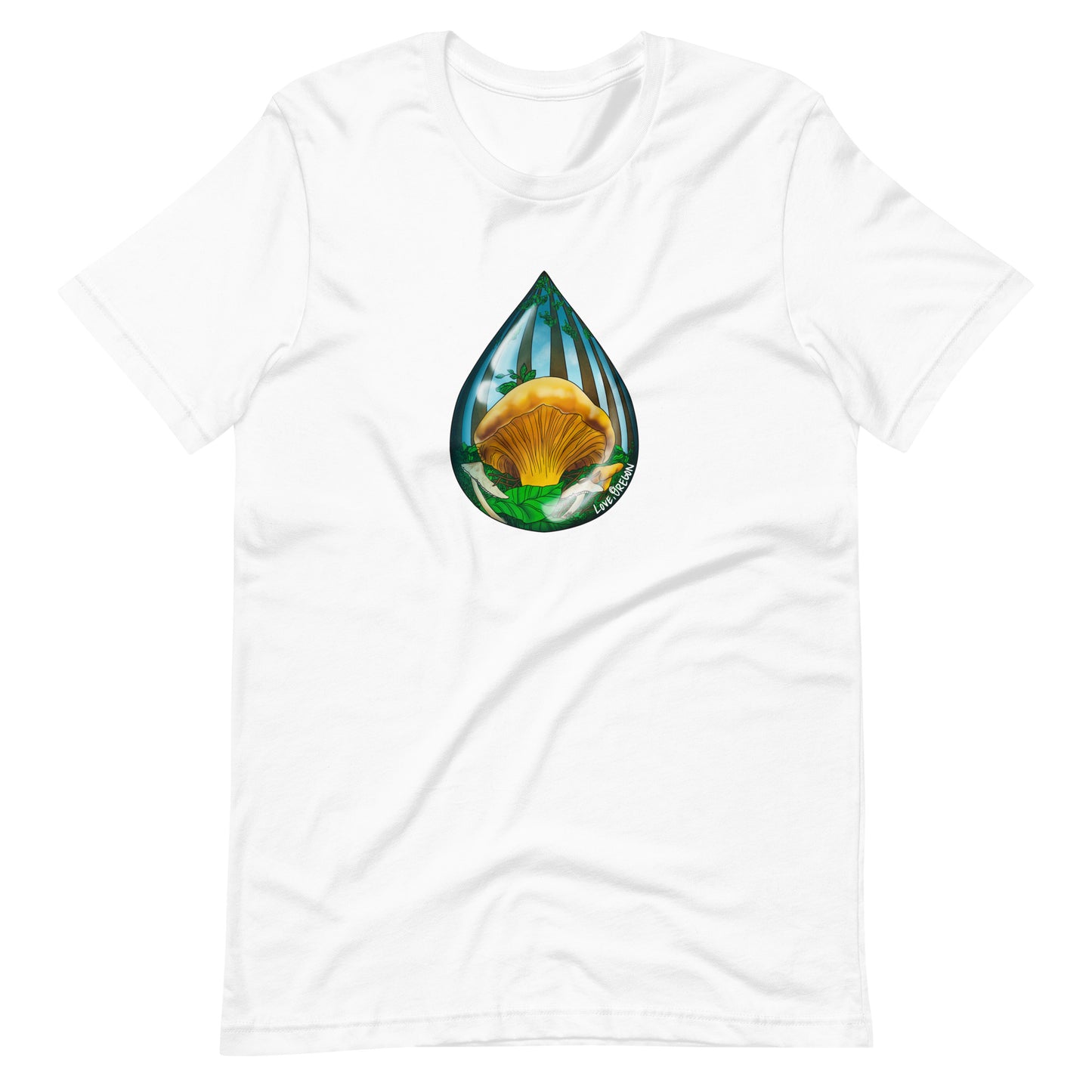 Chanterelle Raindrop | Unisex t-shirt | Love, Oregon | Beautiful Mushroom Apparel