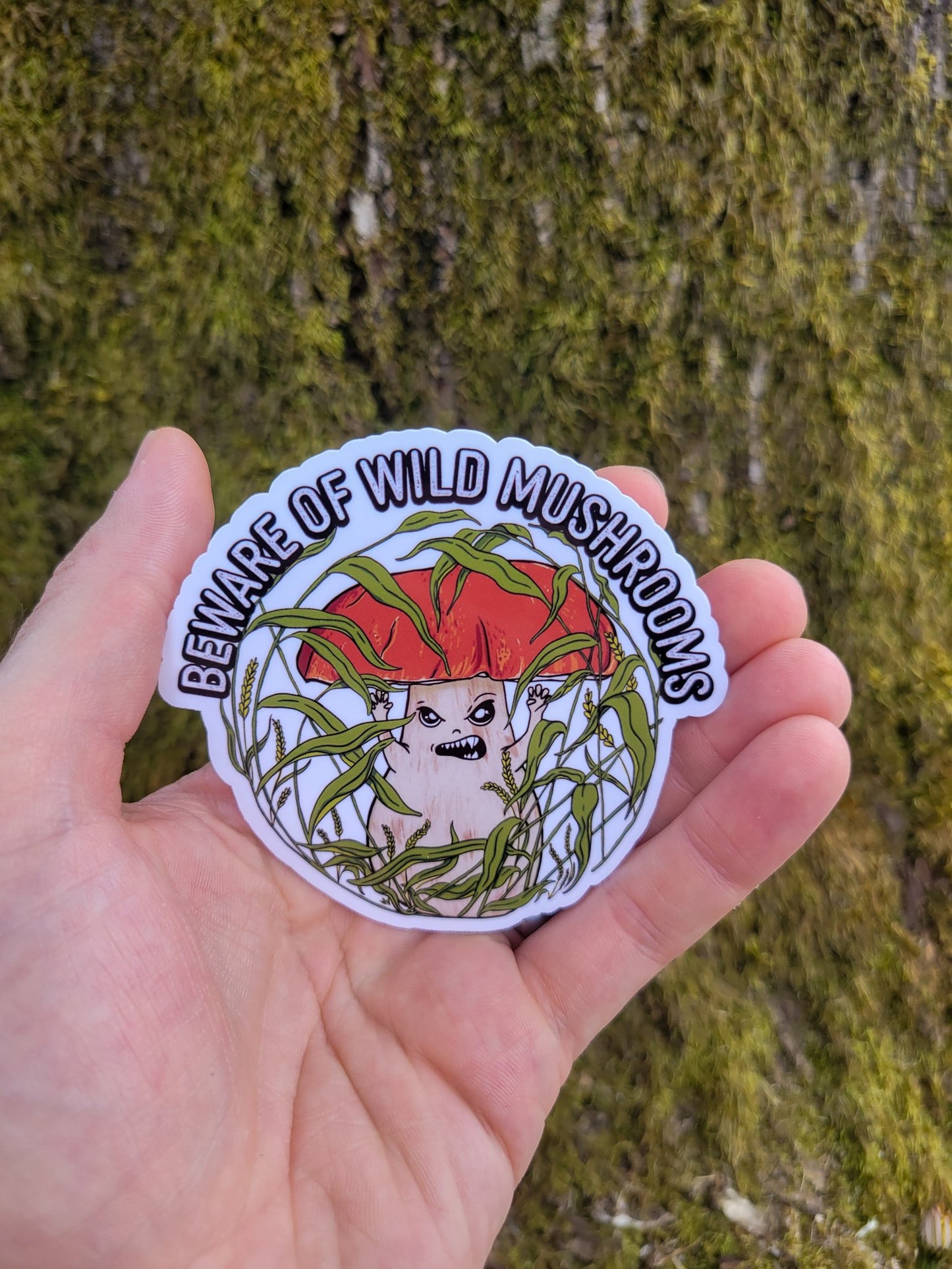 Beware Of Wild Mushrooms Sticker | Funny Porcini Mushroom Sticker