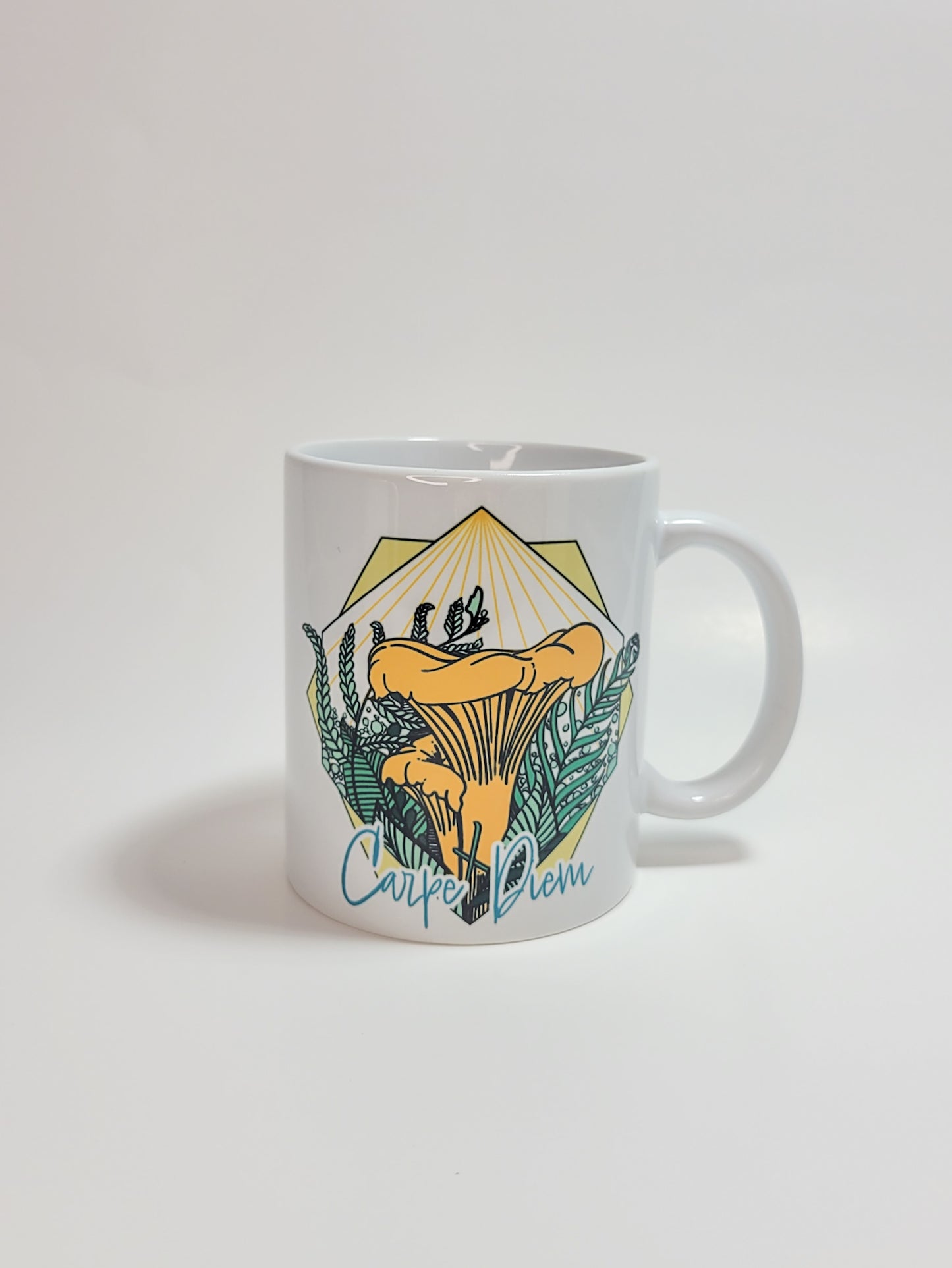 Carpe Diem Chanterelle | Mushroom Mug | Mushroom Artwork on Ceramic Cup | 11oz/15oz Sizes
