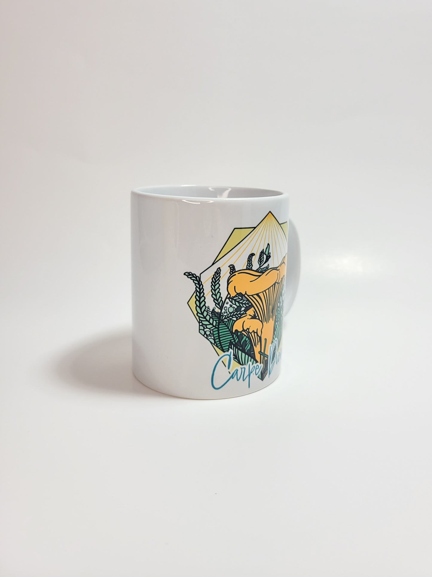 Carpe Diem Chanterelle | Mushroom Mug | Mushroom Artwork on Ceramic Cup | 11oz/15oz Sizes